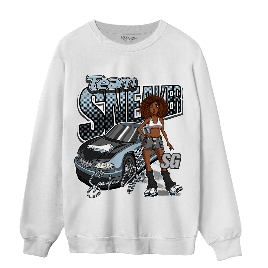Blue Grey 13s Sweatshirt Match Team Sneaker Girl - NastyJamz