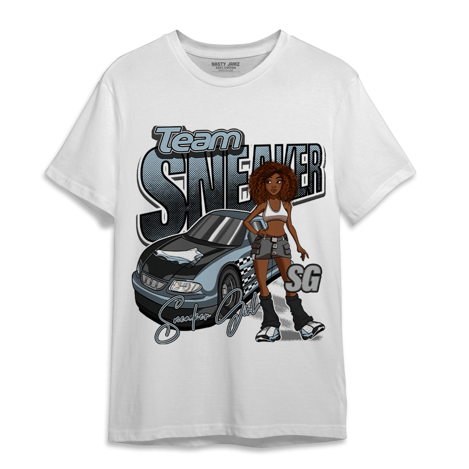 Blue Grey 13s T Shirt Match Team Sneaker Girl - NastyJamz