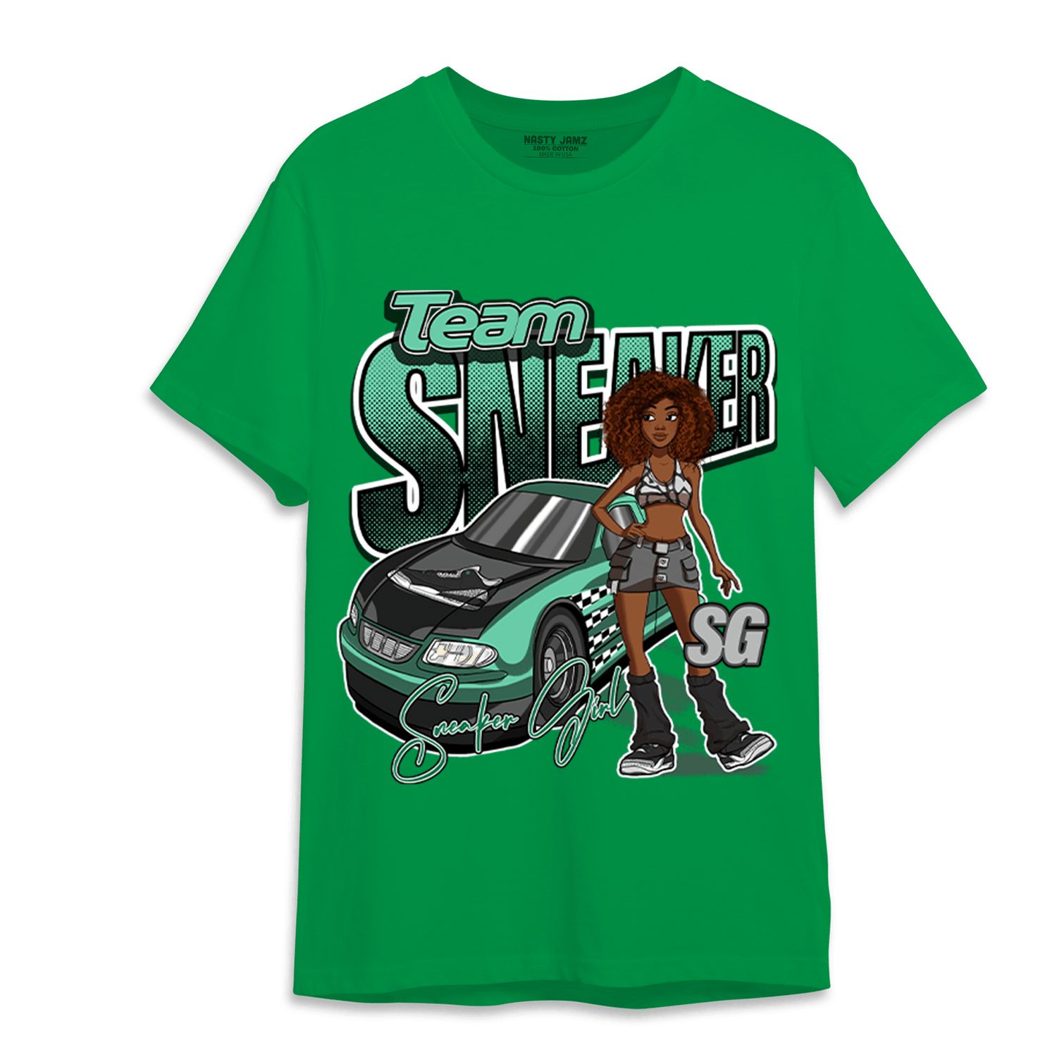 Green Glow 3s T Shirt Match Team Sneaker Girl - NastyJamz