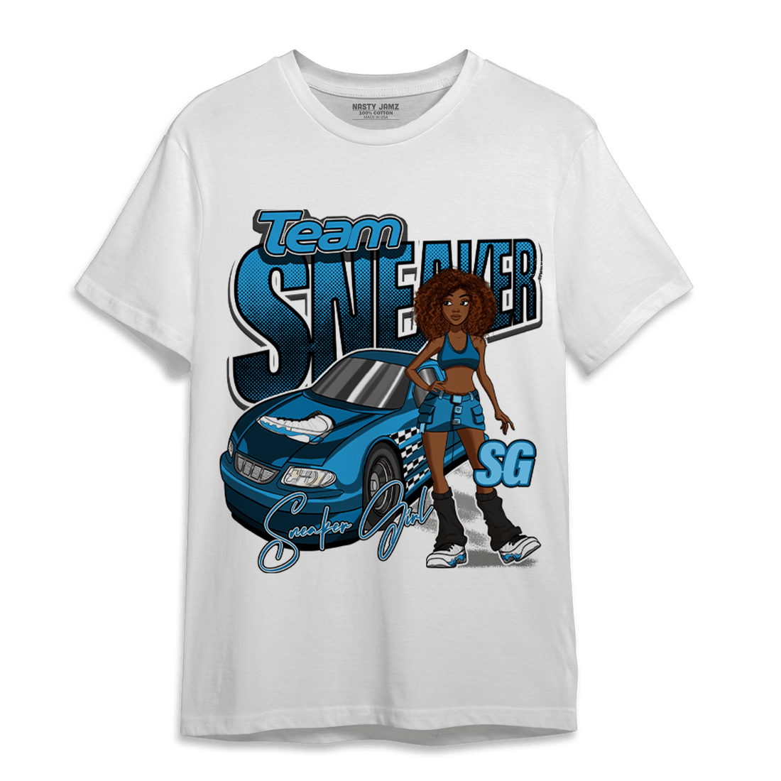 Powder Blue 9s T Shirt Match Team Sneaker Girl - NastyJamz