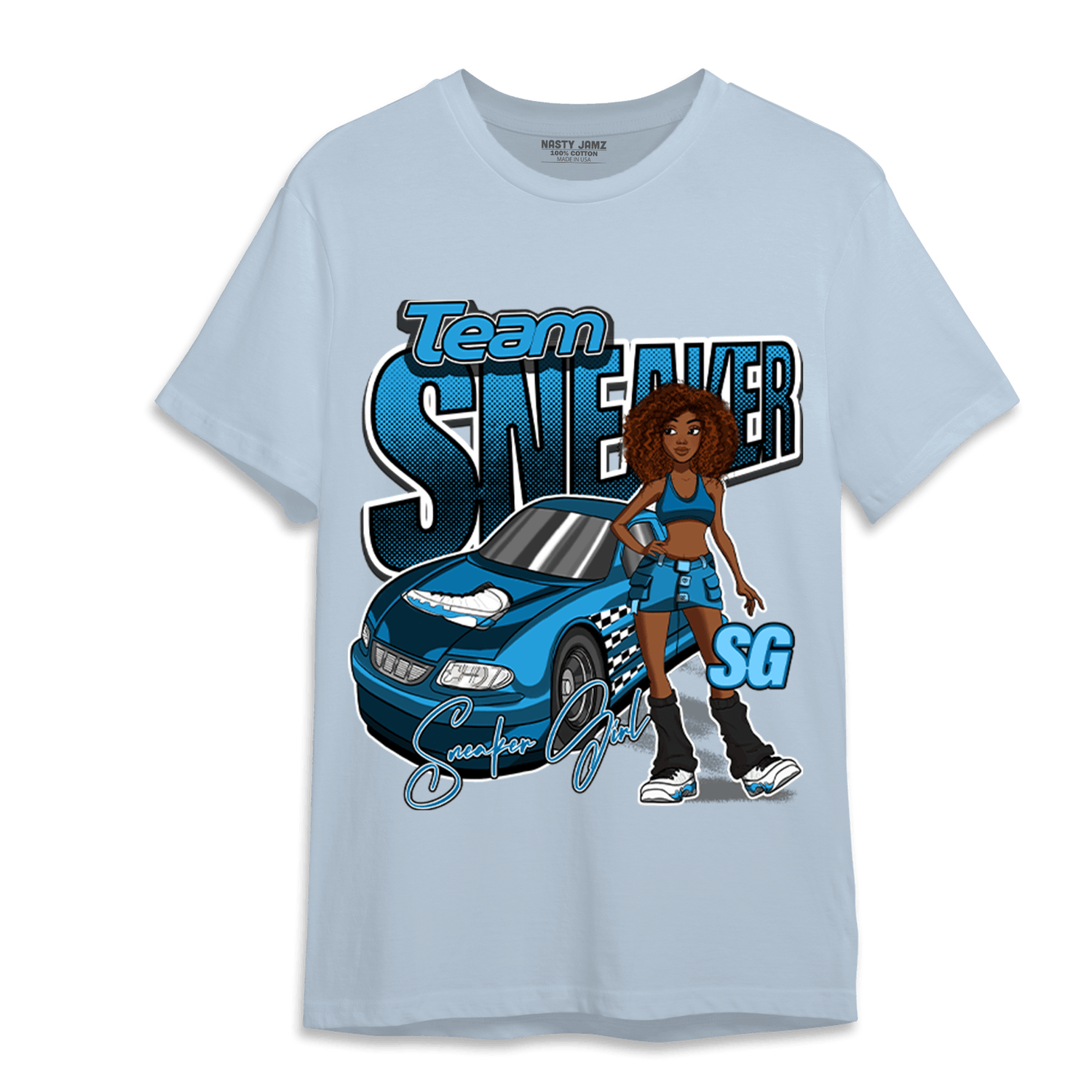 Powder Blue 9s T Shirt Match Team Sneaker Girl - NastyJamz