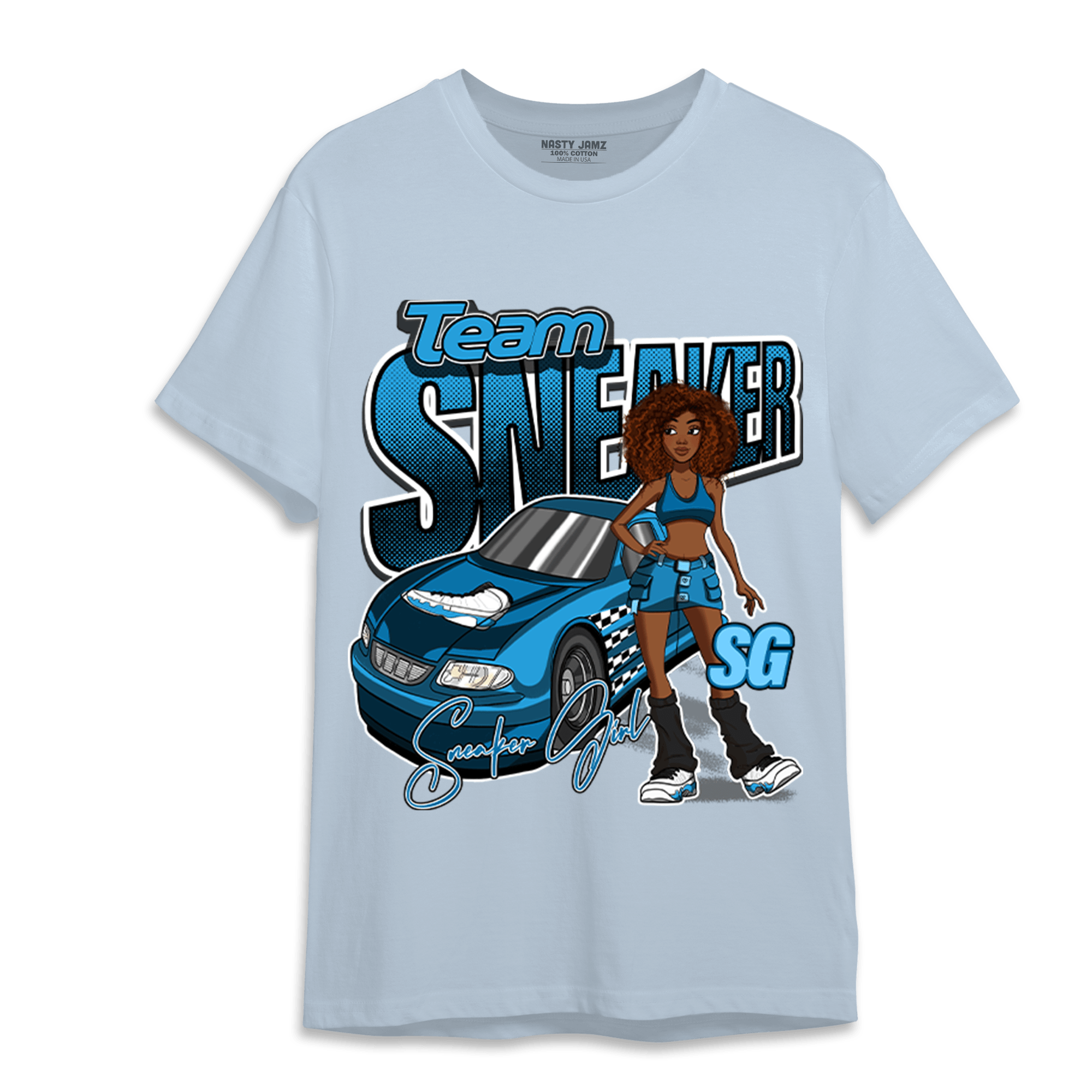 Powder Blue 9s T Shirt Match Team Sneaker Girl - NastyJamz