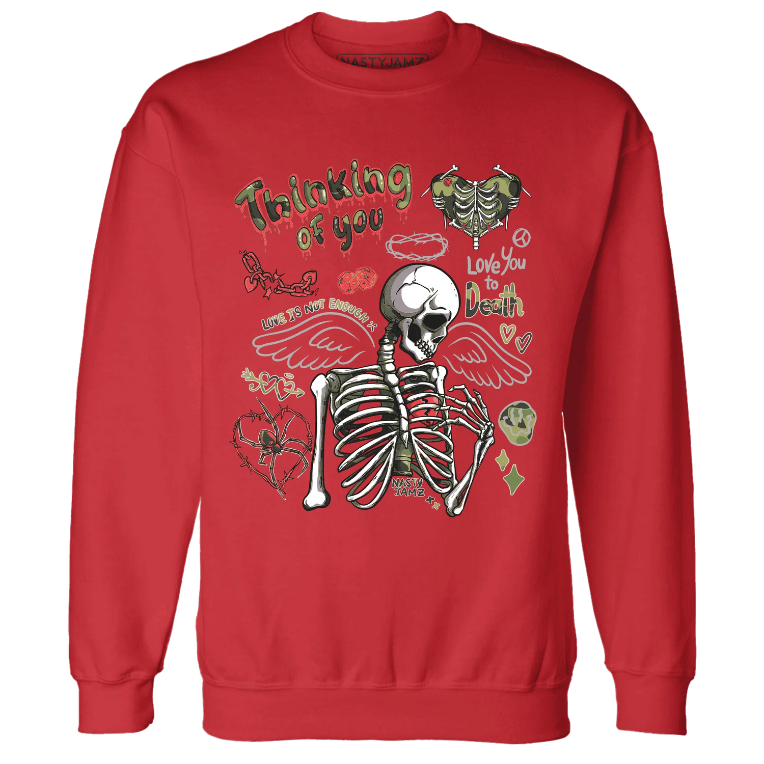 AM-90-Dark-Sage-Solar-Red-NastyJamz-Sweatshirt-Match-Thinking-Of-You