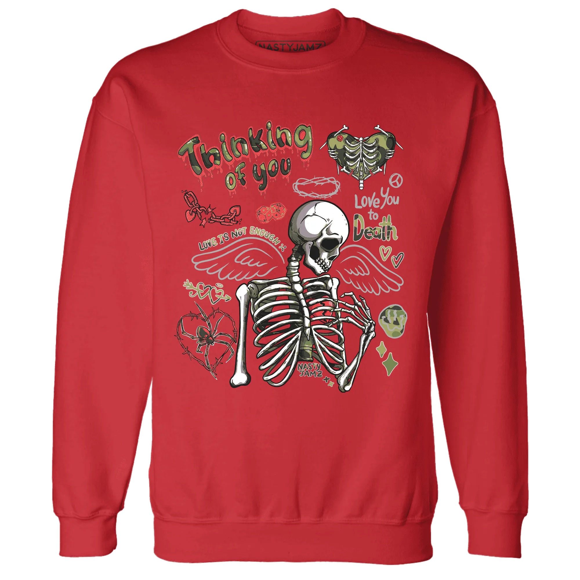 AM-90-Dark-Sage-Solar-Red-NastyJamz-Sweatshirt-Match-Thinking-Of-You
