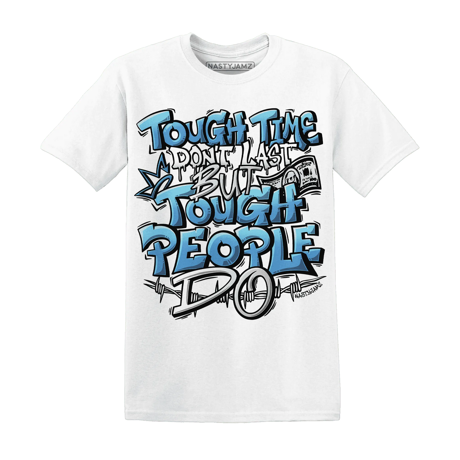 NastyJamz-Carolina-Blue-Univercitii-17s-T-Shirt-Match-Tough-People-Never-Fall