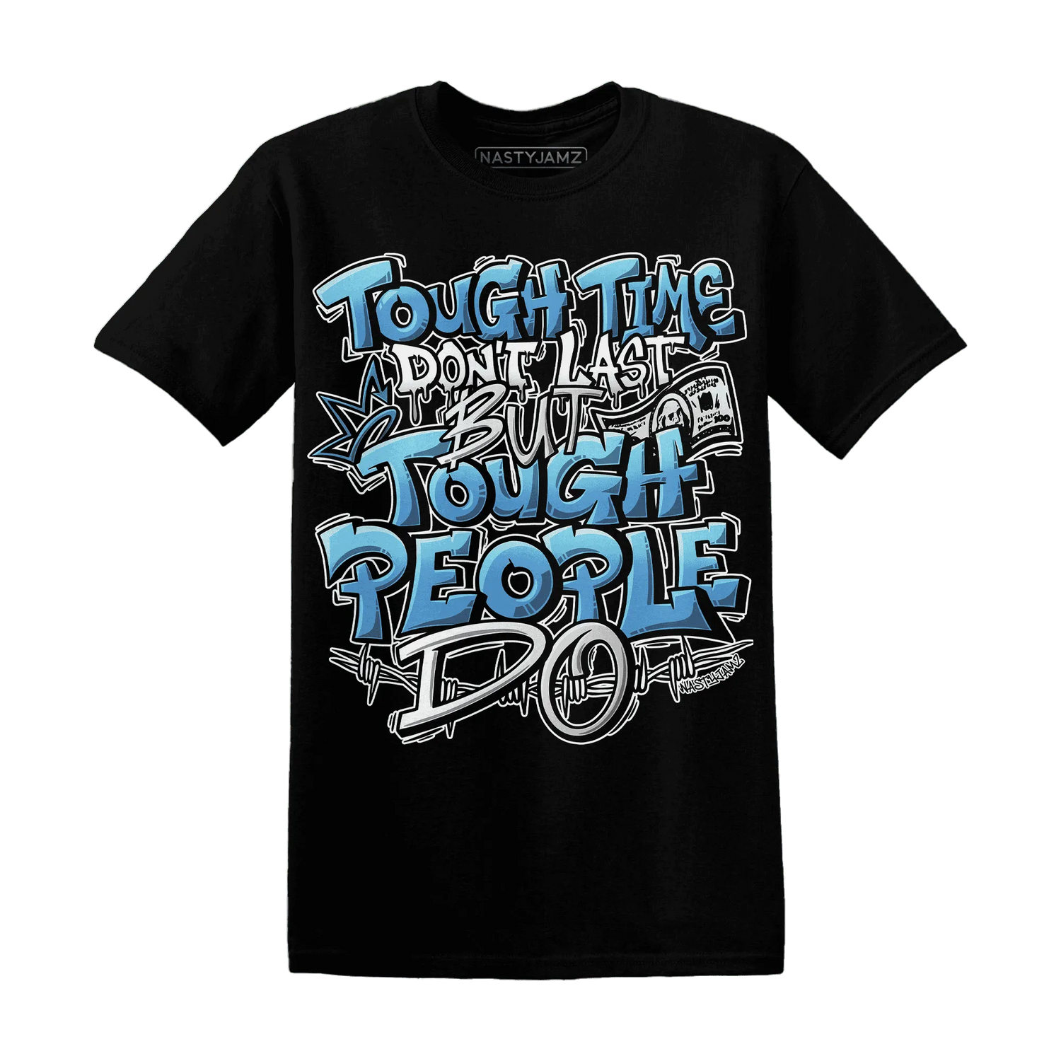 NastyJamz-Carolina-Blue-Univercitii-17s-T-Shirt-Match-Tough-People-Never-Fall