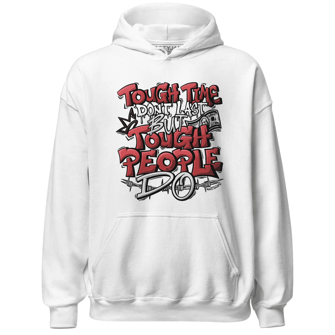 Black-Toe-Reimagined-Red-White-1s-NastyJamz-Hoodie-Match-Tough-People-Never-Fall