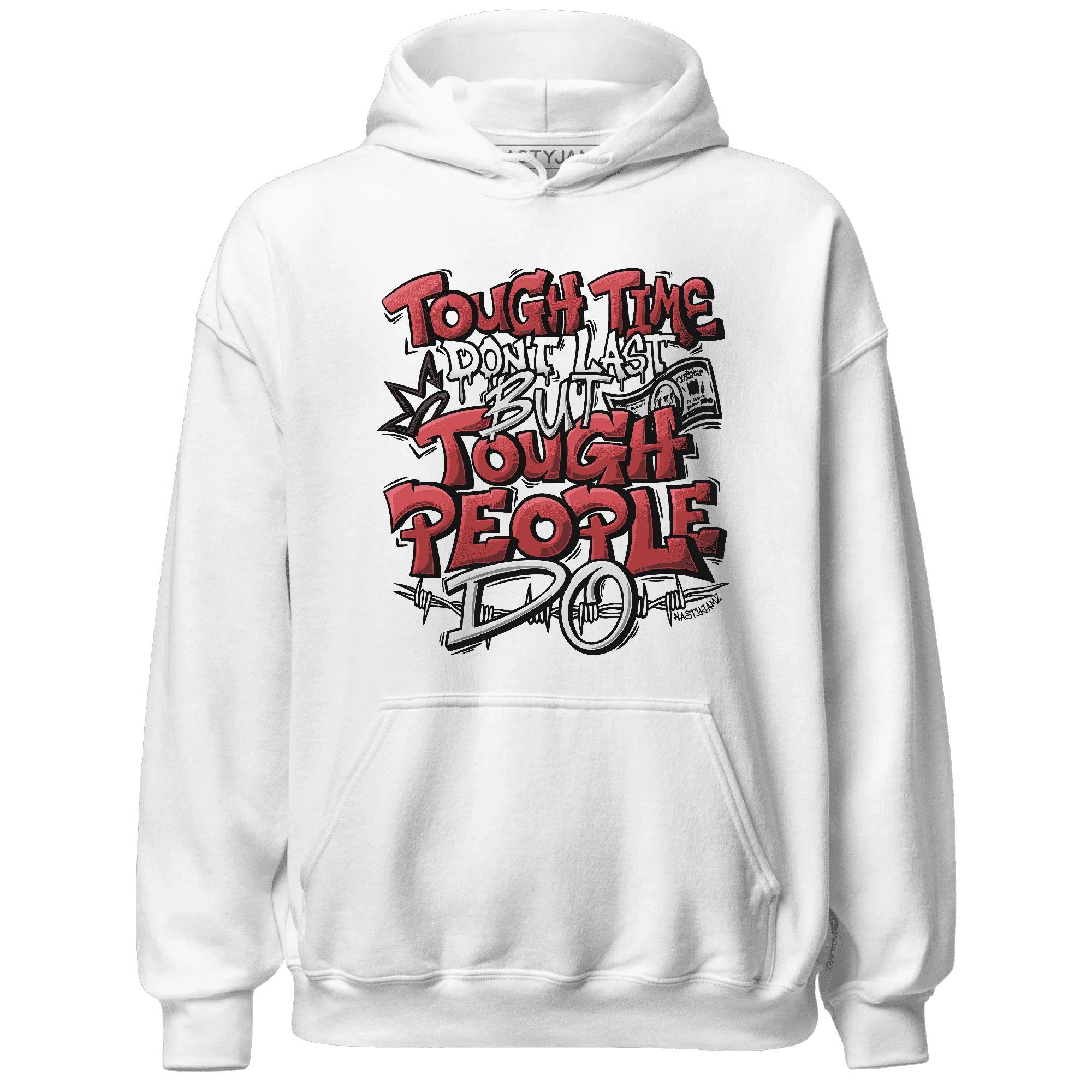Black-Toe-Reimagined-Red-White-1s-NastyJamz-Hoodie-Match-Tough-People-Never-Fall