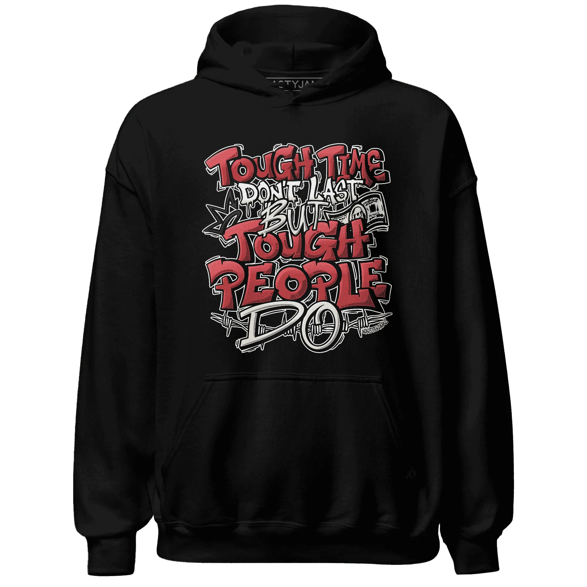 Black-Toe-Reimagined-Red-White-1s-NastyJamz-Hoodie-Match-Tough-People-Never-Fall