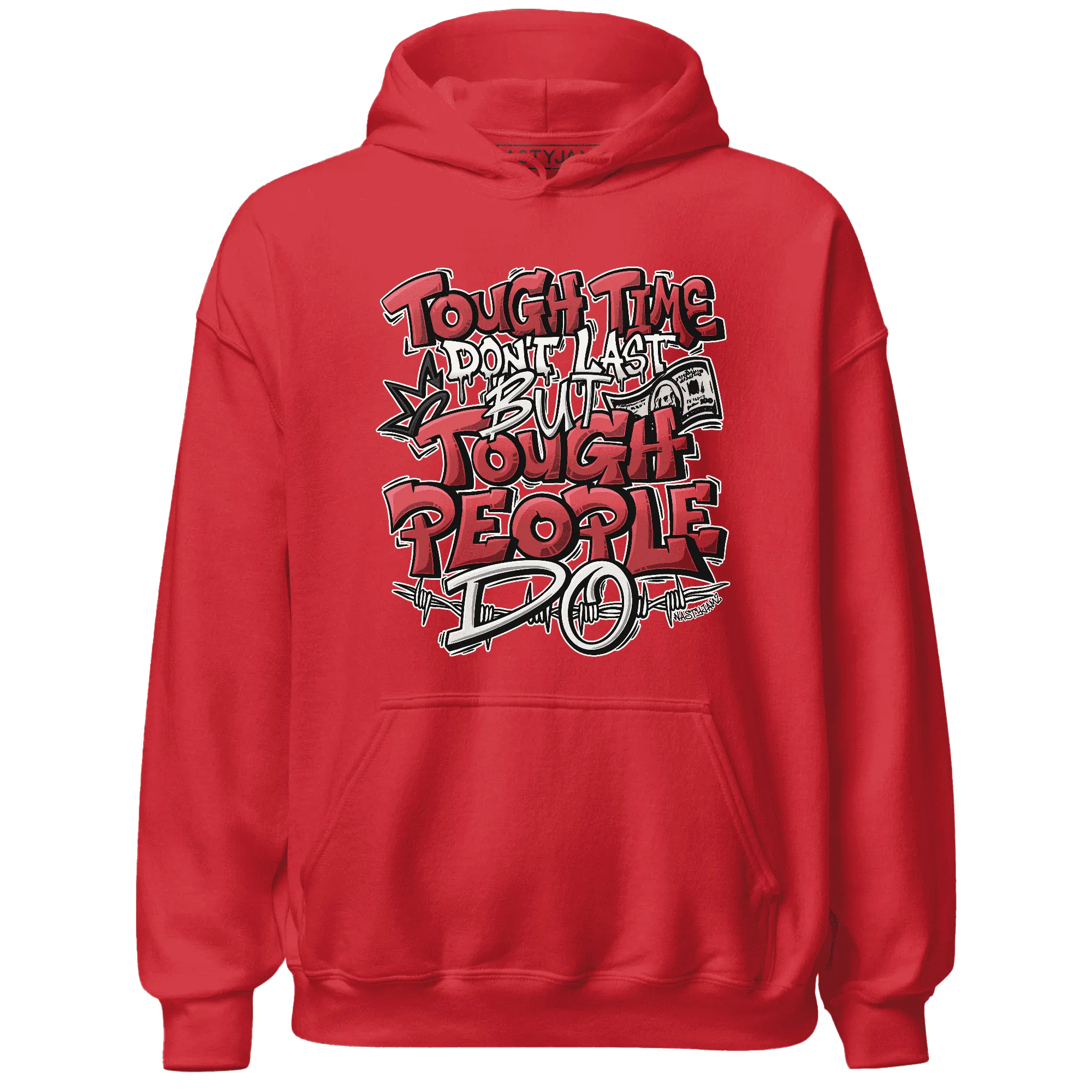 Black-Toe-Reimagined-Red-White-1s-NastyJamz-Hoodie-Match-Tough-People-Never-Fall