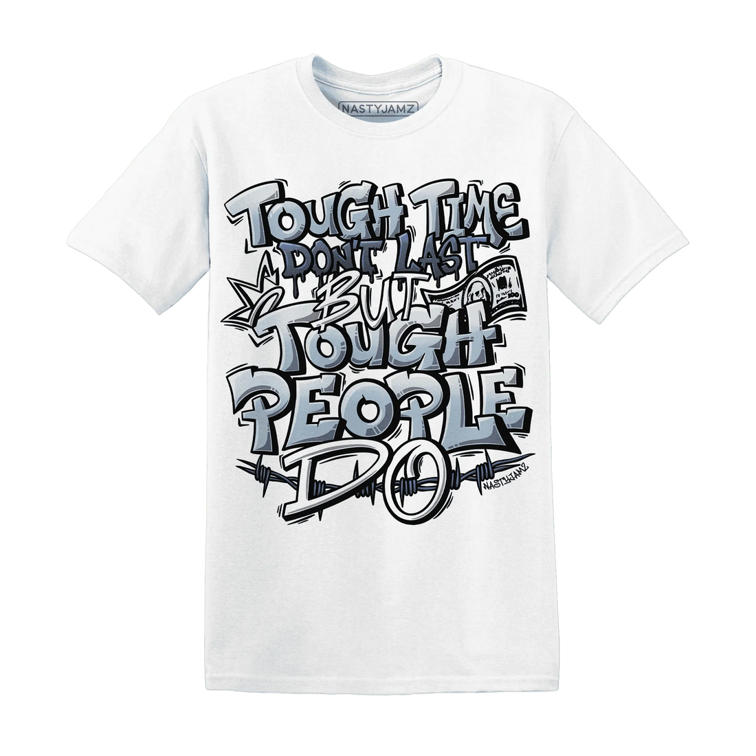 Mid-Diffused-Blue-Grey-1s-T-Shirt-Match-Tough-People-Never-Fall