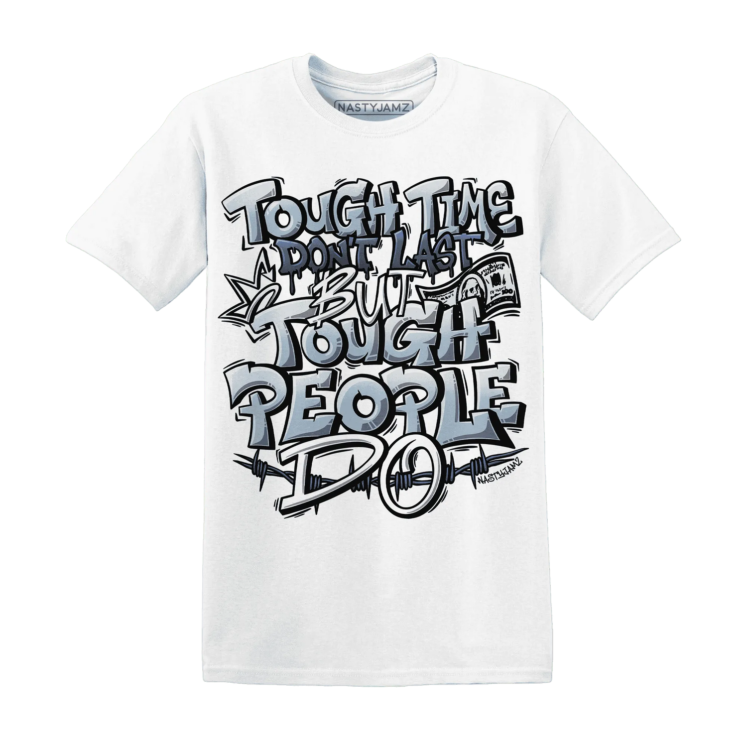 Mid-Diffused-Blue-Grey-1s-T-Shirt-Match-Tough-People-Never-Fall
