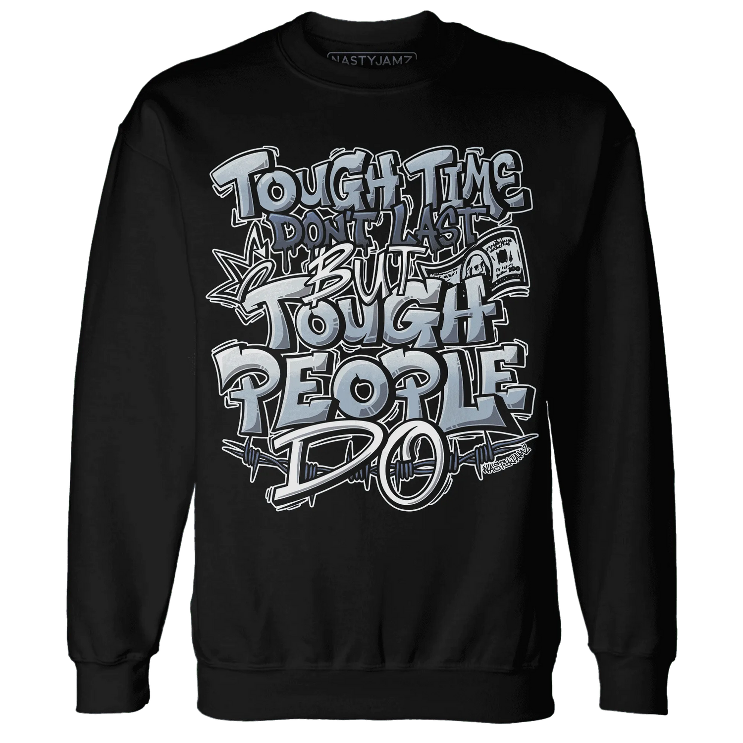 Mid-Diffused-Blue-Grey-1s-Sweatshirt-Match-Tough-People-Never-Fall
