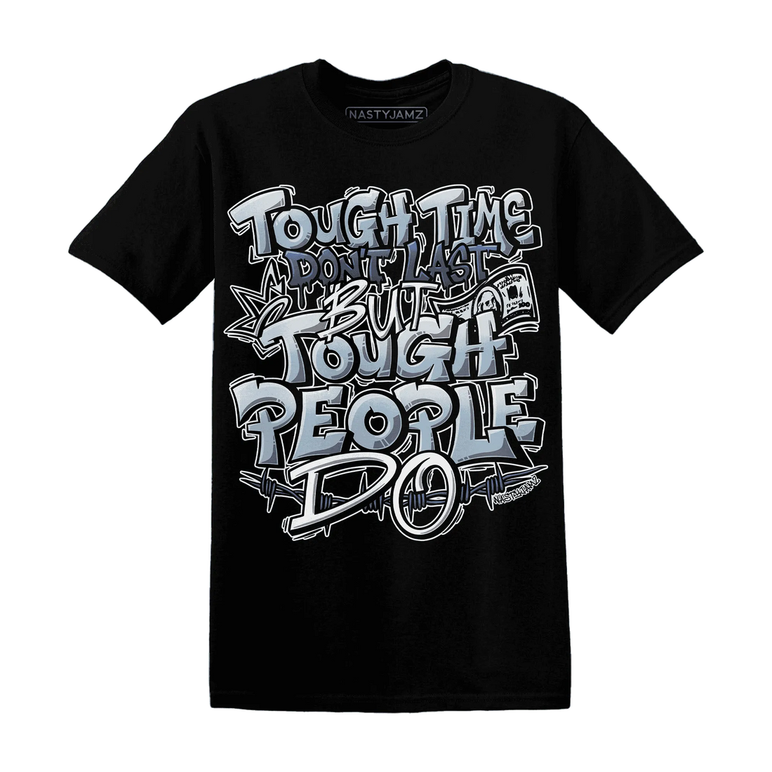 Mid-Diffused-Blue-Grey-1s-T-Shirt-Match-Tough-People-Never-Fall