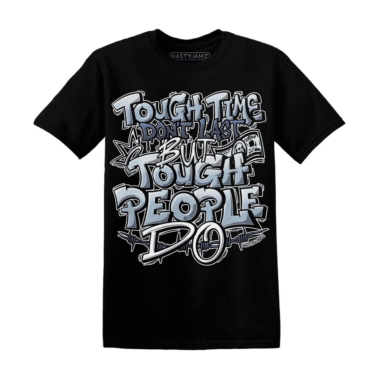 Mid-Diffused-Blue-Grey-1s-T-Shirt-Match-Tough-People-Never-Fall