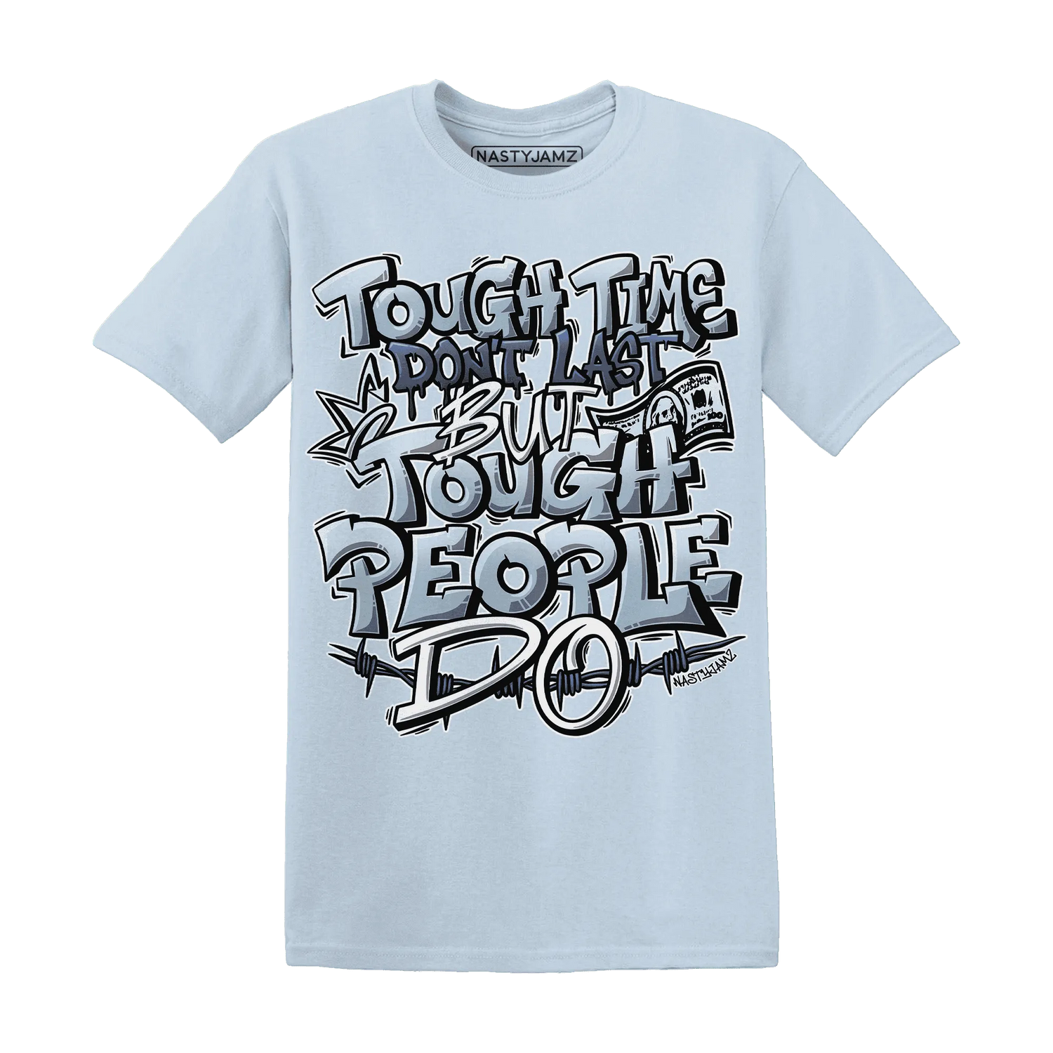Mid-Diffused-Blue-Grey-1s-T-Shirt-Match-Tough-People-Never-Fall