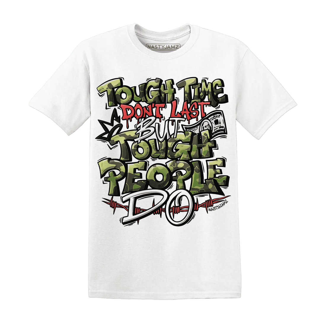 AM-90-Dark-Sage-Solar-Red-NastyJamz-T-Shirt-Match-Tough-People-Never-Fall