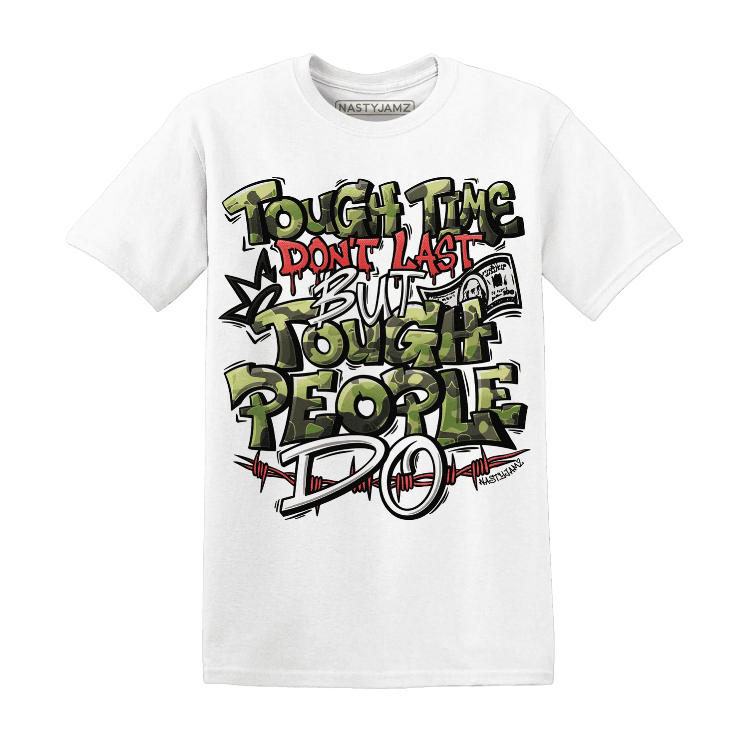 AM-90-Dark-Sage-Solar-Red-NastyJamz-T-Shirt-Match-Tough-People-Never-Fall