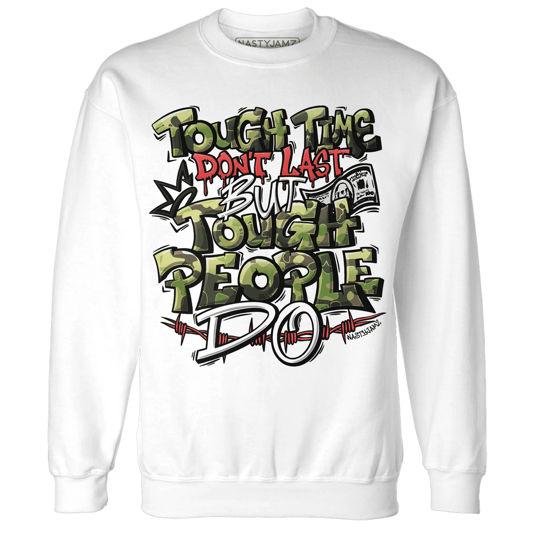 AM-90-Dark-Sage-Solar-Red-NastyJamz-Sweatshirt-Match-Tough-People-Never-Fall