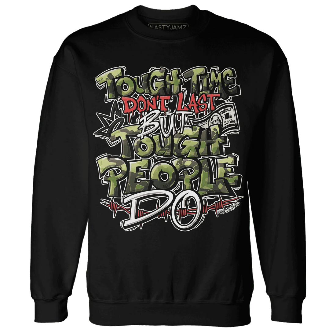 AM-90-Dark-Sage-Solar-Red-NastyJamz-Sweatshirt-Match-Tough-People-Never-Fall