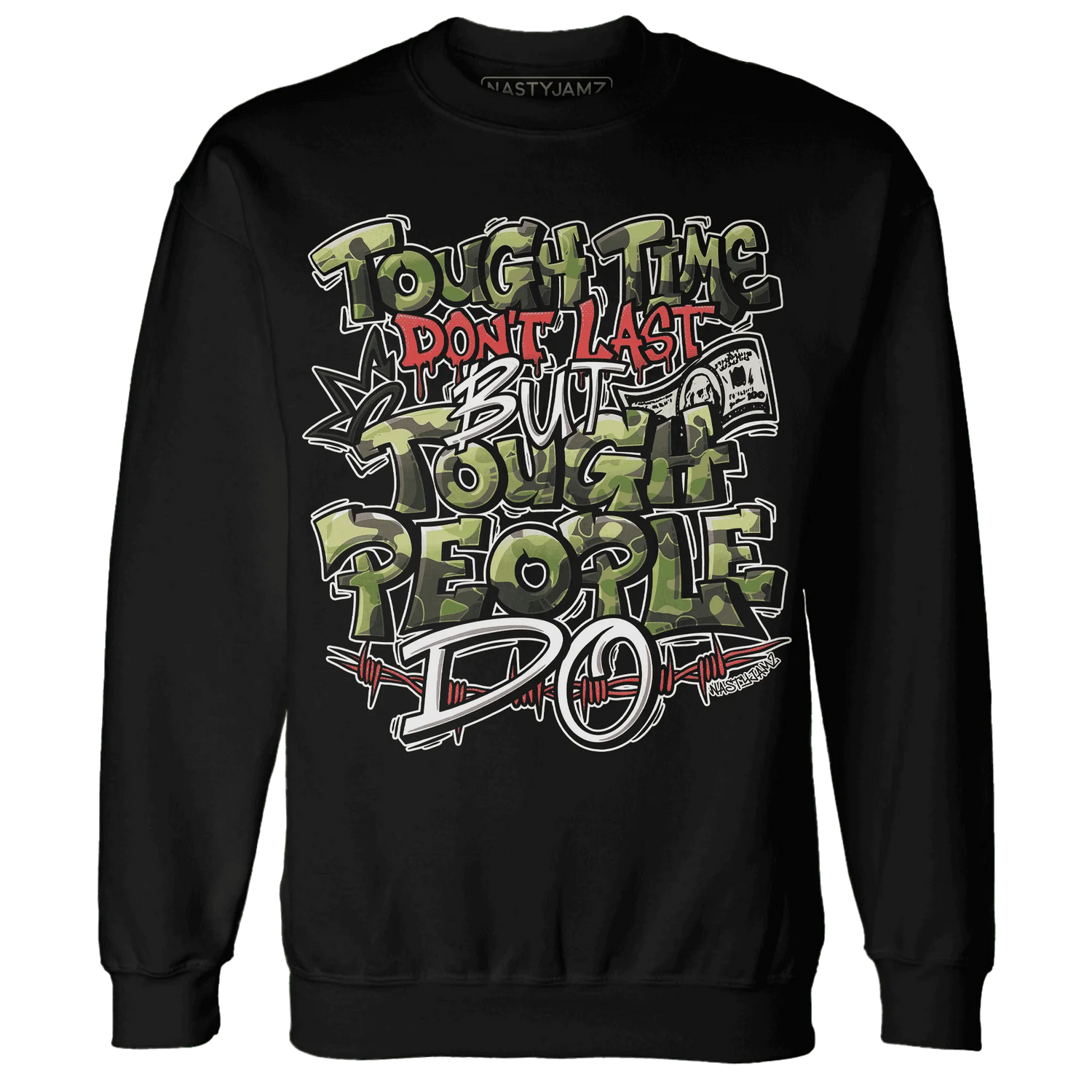 AM-90-Dark-Sage-Solar-Red-NastyJamz-Sweatshirt-Match-Tough-People-Never-Fall