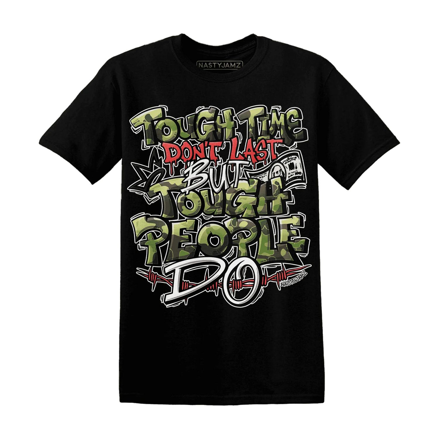AM-90-Dark-Sage-Solar-Red-NastyJamz-T-Shirt-Match-Tough-People-Never-Fall