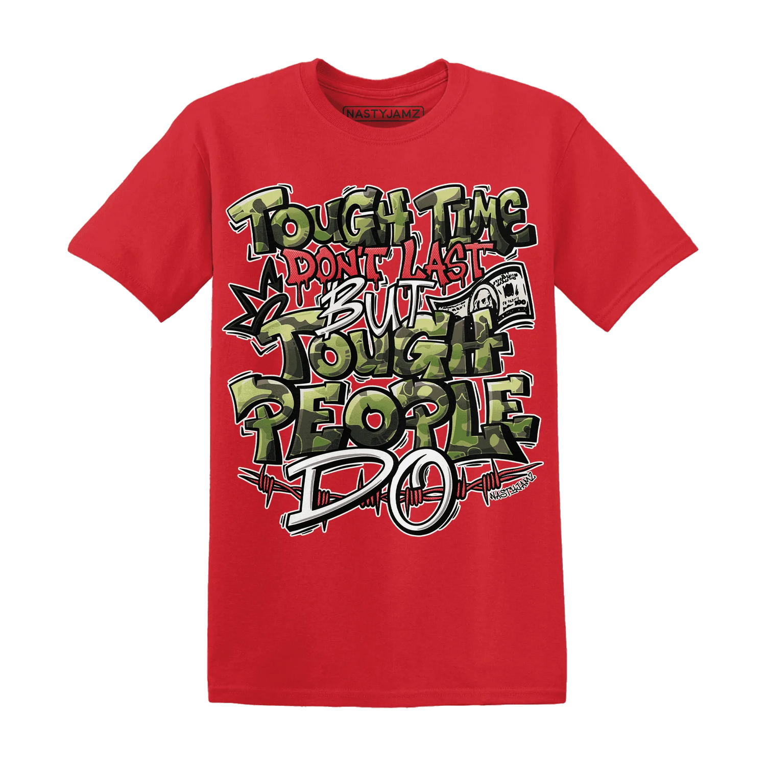 AM-90-Dark-Sage-Solar-Red-NastyJamz-T-Shirt-Match-Tough-People-Never-Fall
