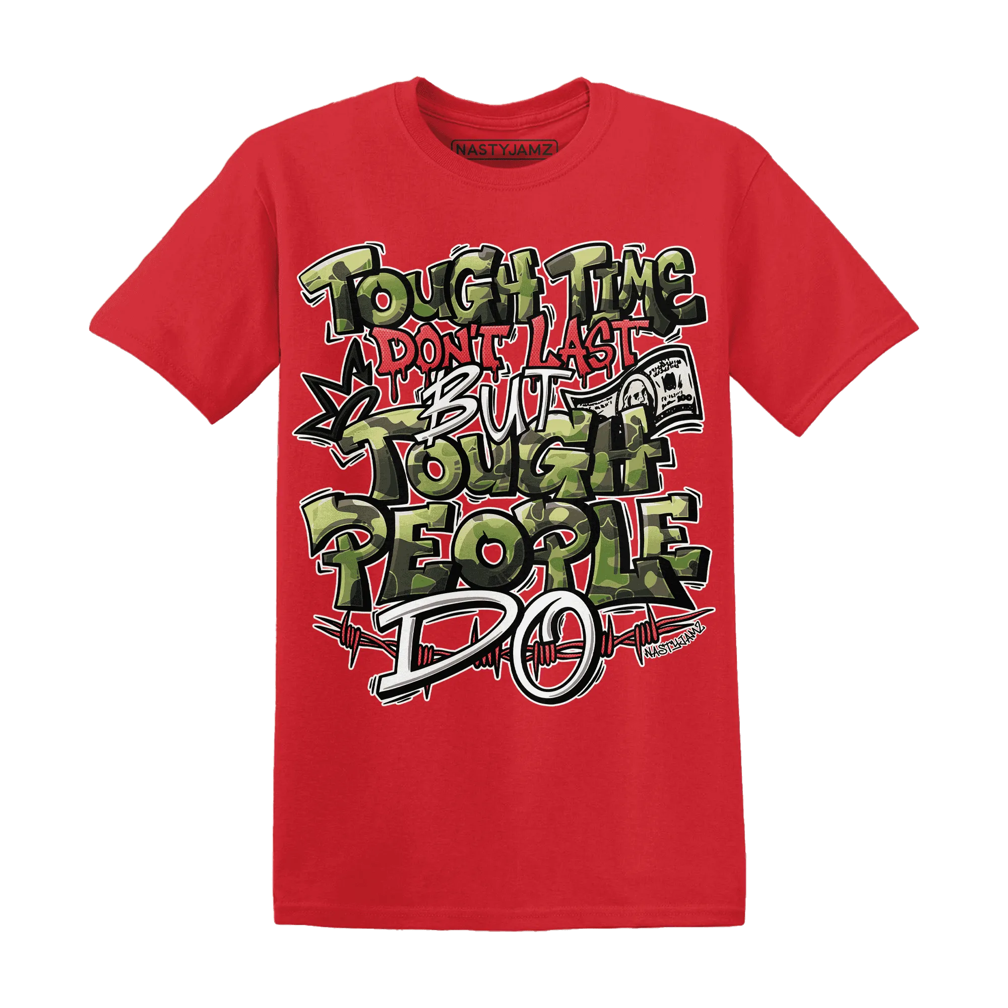 AM-90-Dark-Sage-Solar-Red-NastyJamz-T-Shirt-Match-Tough-People-Never-Fall
