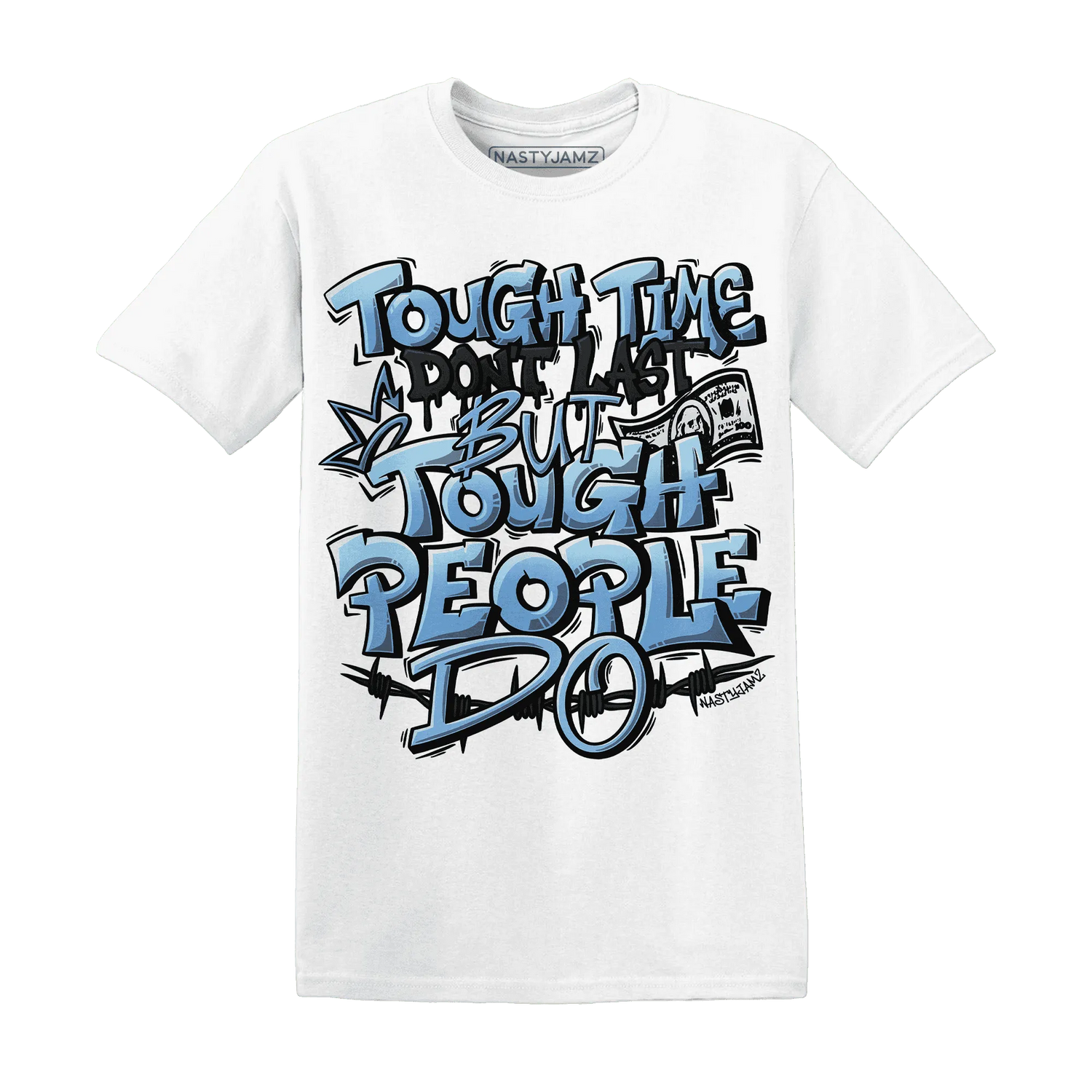 NastyJamz-AM-Plus-Black-Univercitii-Blue-T-Shirt-Match-Tough-People-Never-Fall