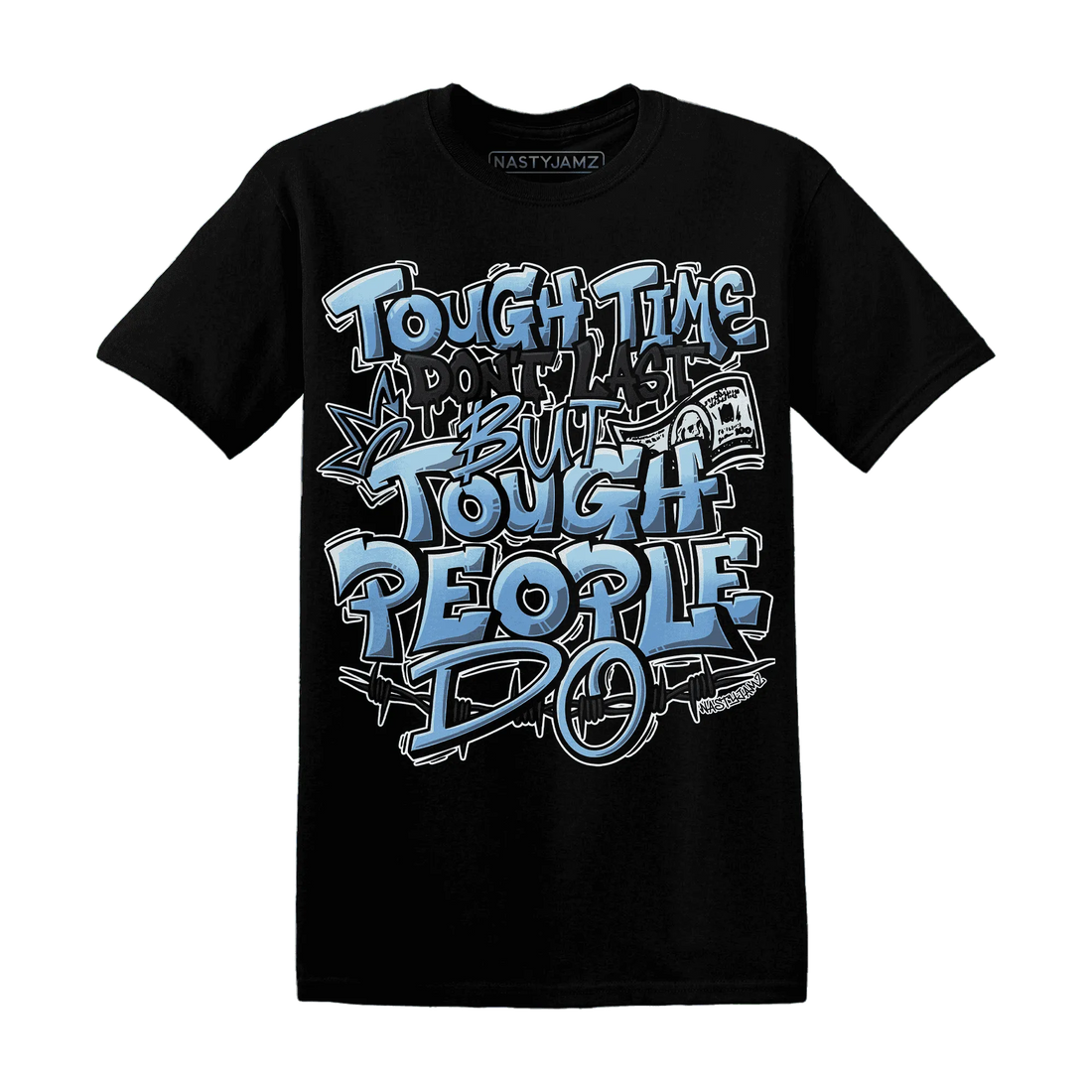 NastyJamz-AM-Plus-Black-Univercitii-Blue-T-Shirt-Match-Tough-People-Never-Fall