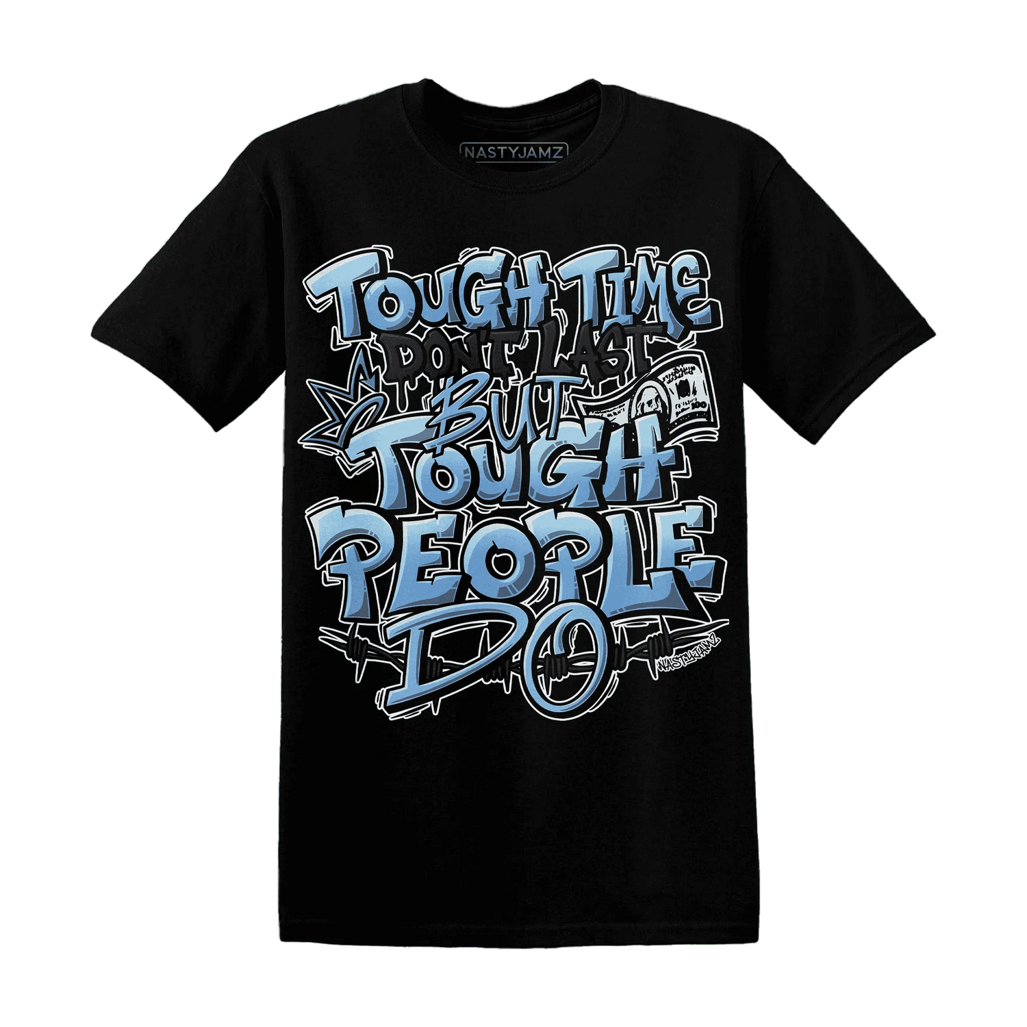 NastyJamz-AM-Plus-Black-Univercitii-Blue-T-Shirt-Match-Tough-People-Never-Fall