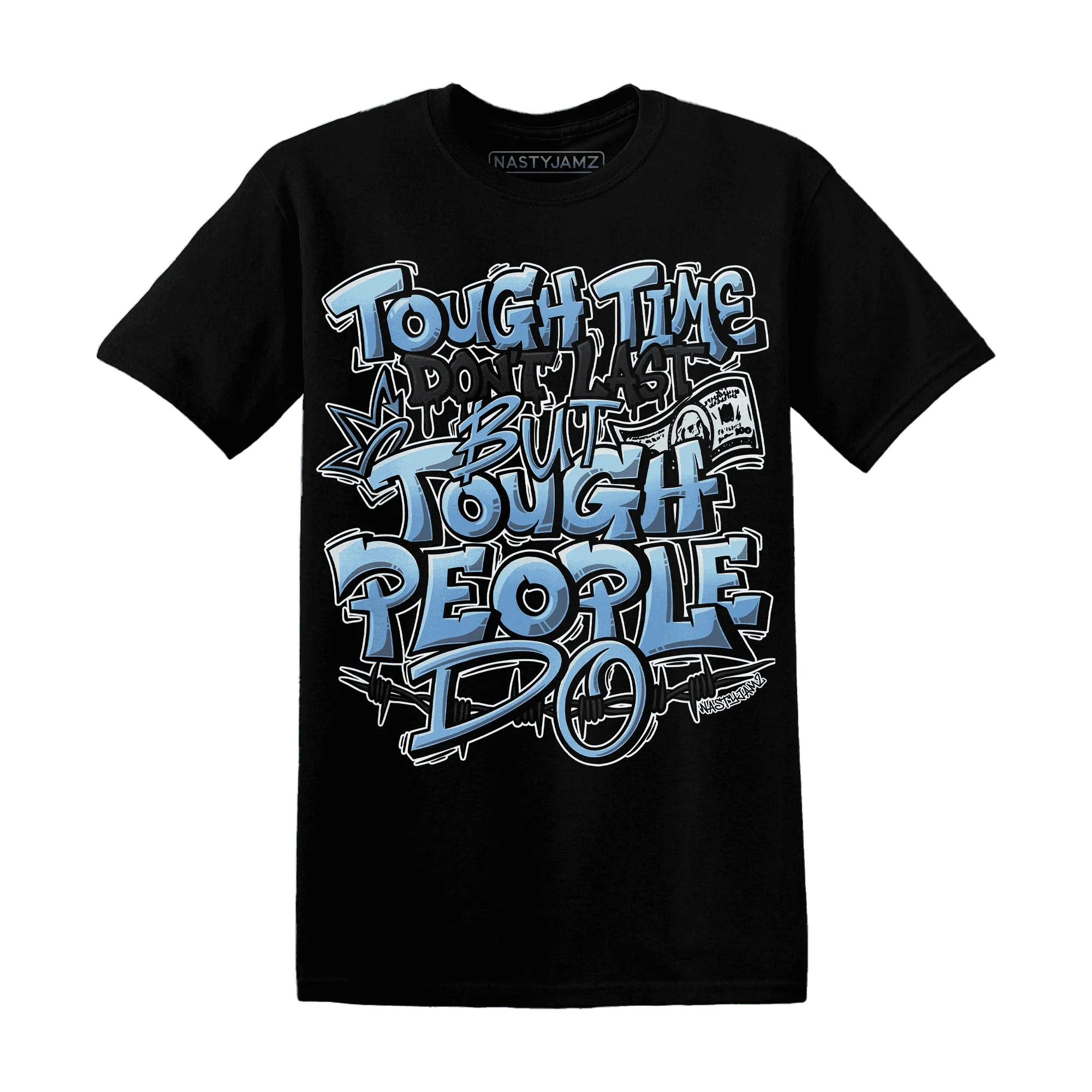 NastyJamz-AM-Plus-Black-Univercitii-Blue-T-Shirt-Match-Tough-People-Never-Fall