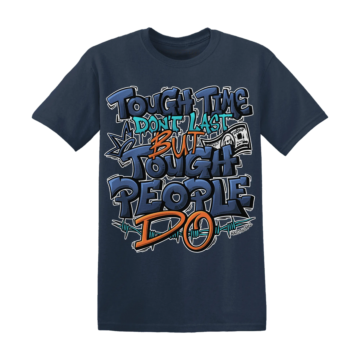 NastyJamz-AM-Plus-Drift-Midnight-Navy-Total-Orange-Dusty-Cactus-T-Shirt-Match-Tough-People-Never-Fall