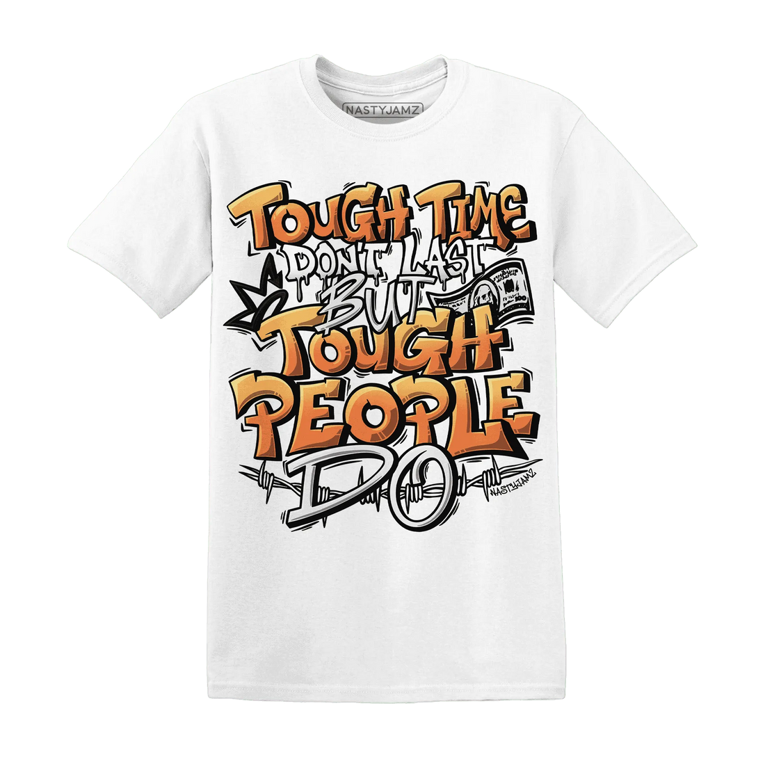 NastyJamz-AM-TW-White-Orange-T-Shirt-Match-Tough-People-Never-Fall