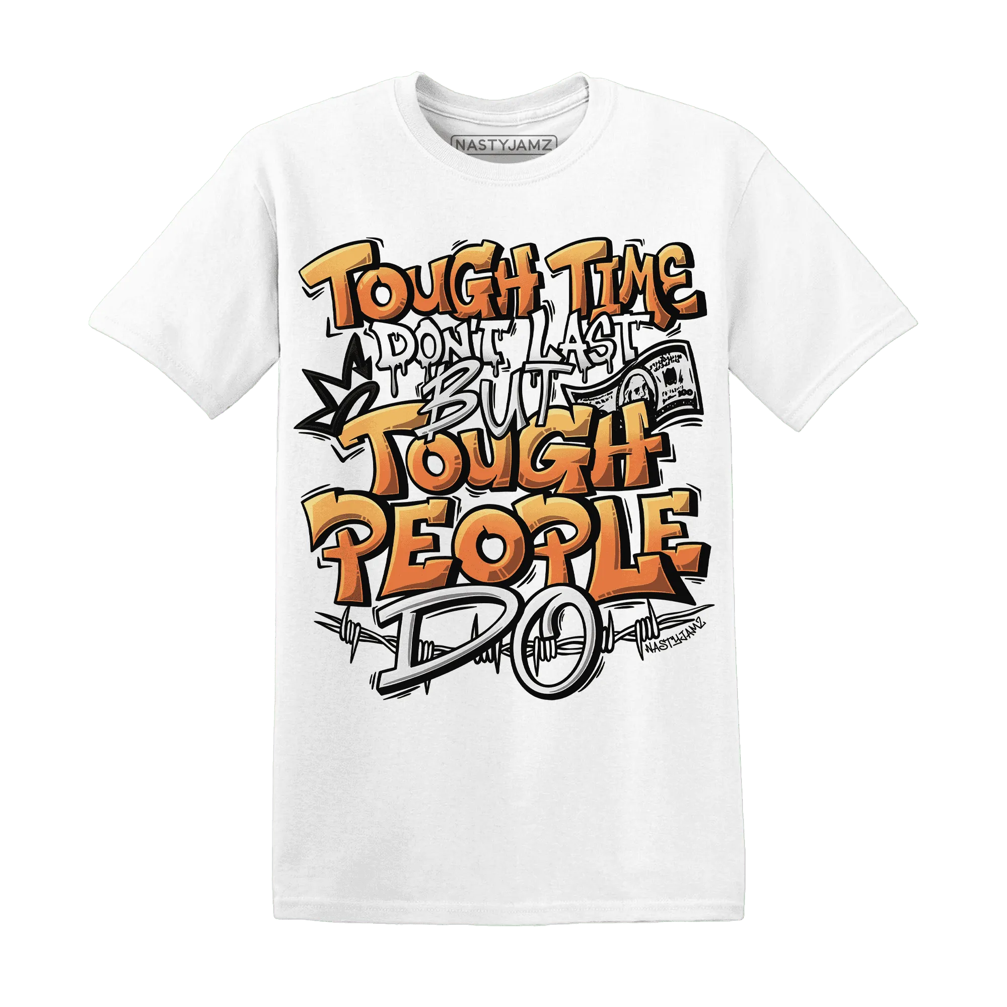 NastyJamz-AM-TW-White-Orange-T-Shirt-Match-Tough-People-Never-Fall