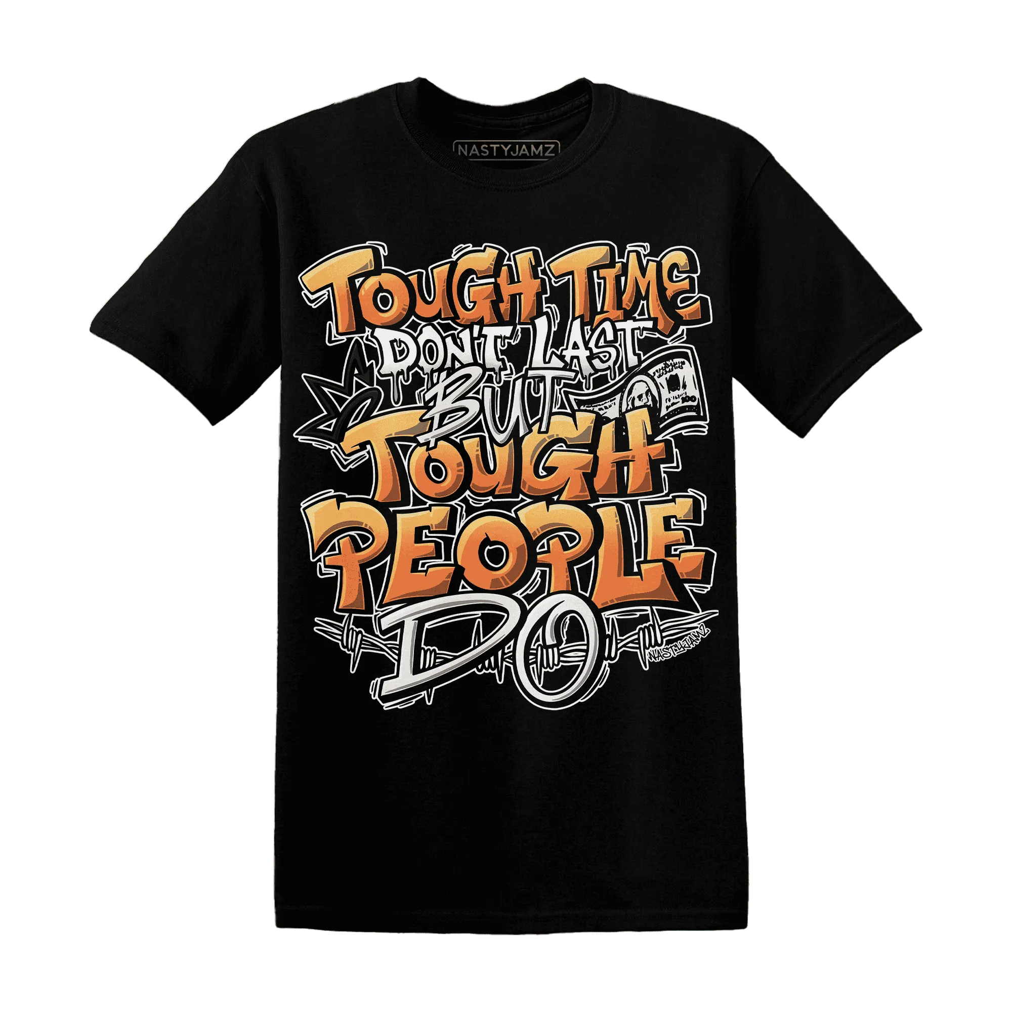 NastyJamz-AM-TW-White-Orange-T-Shirt-Match-Tough-People-Never-Fall