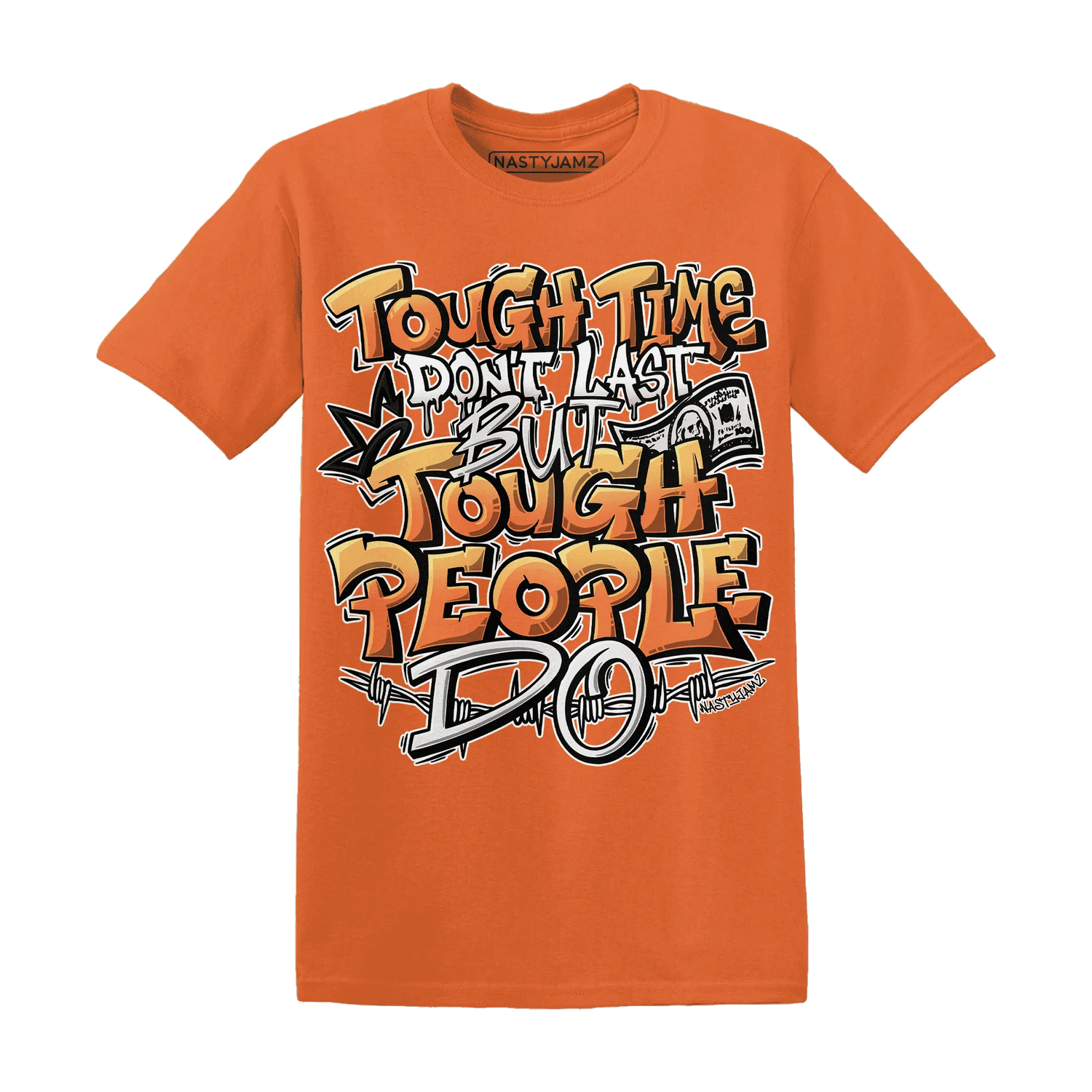 NastyJamz-AM-TW-White-Orange-T-Shirt-Match-Tough-People-Never-Fall