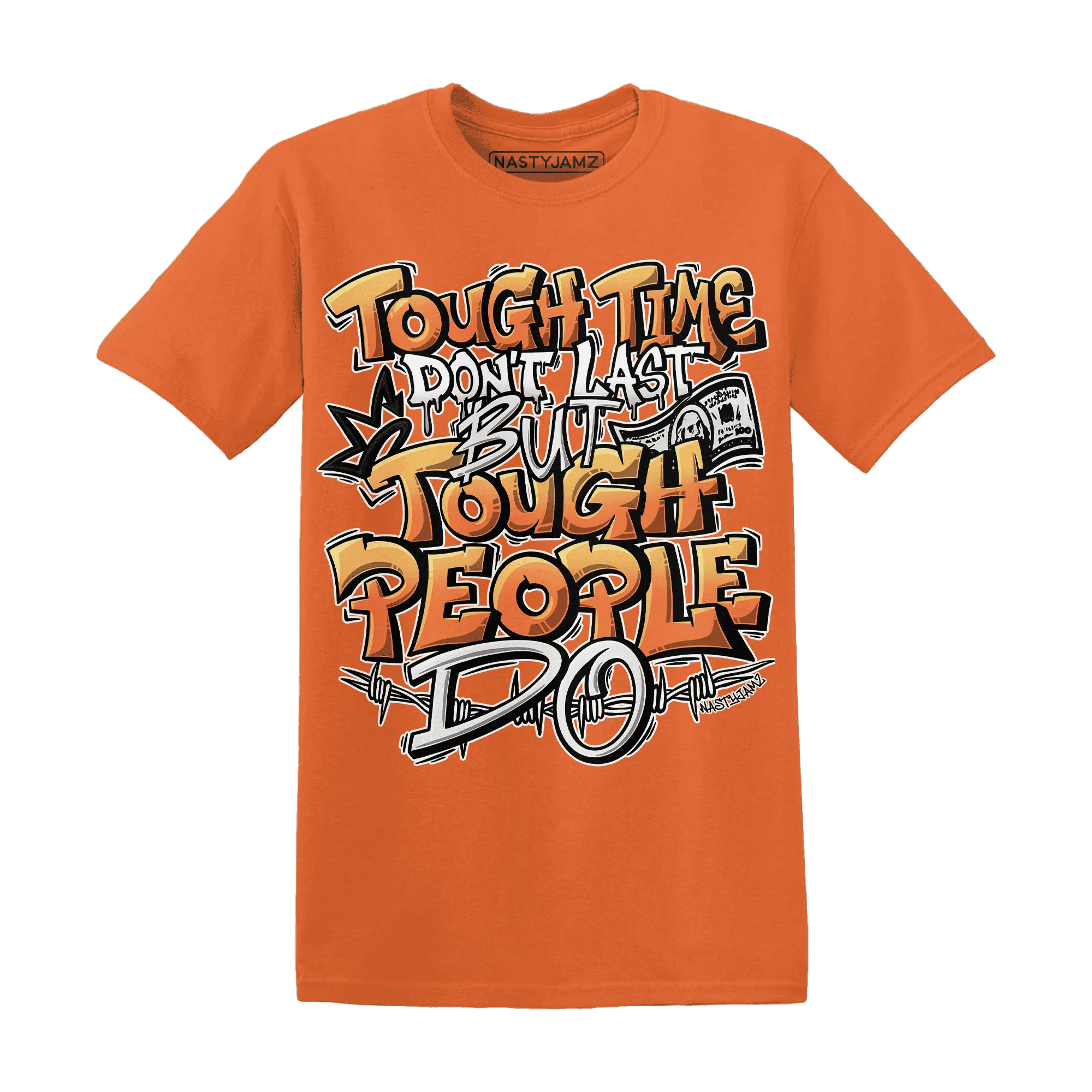 NastyJamz-AM-TW-White-Orange-T-Shirt-Match-Tough-People-Never-Fall