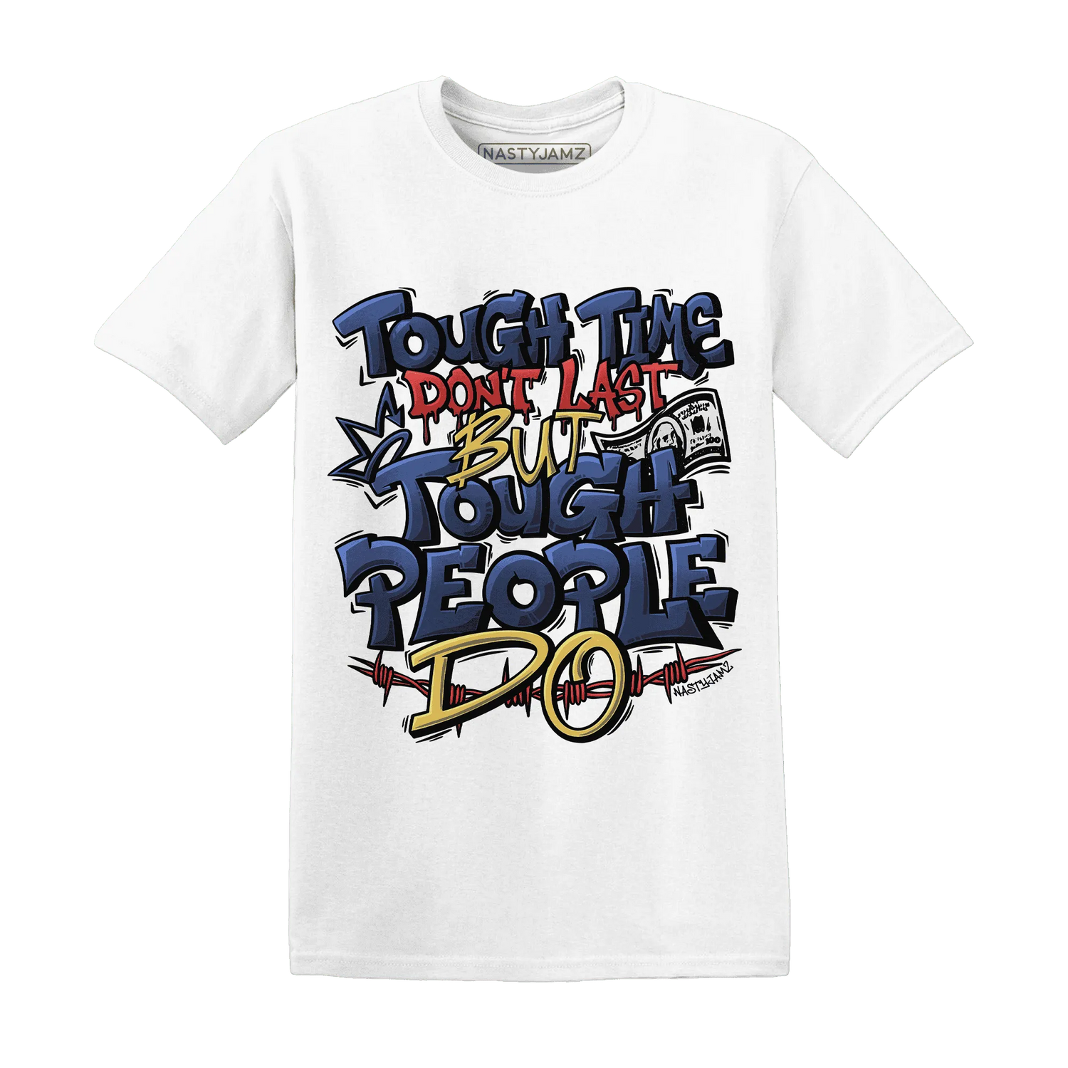 VaporMax-Air-Plus-Midnight-Navy-Gold-Black-NastyJamz-T-Shirt-Match-Tough-People-Never-Fall