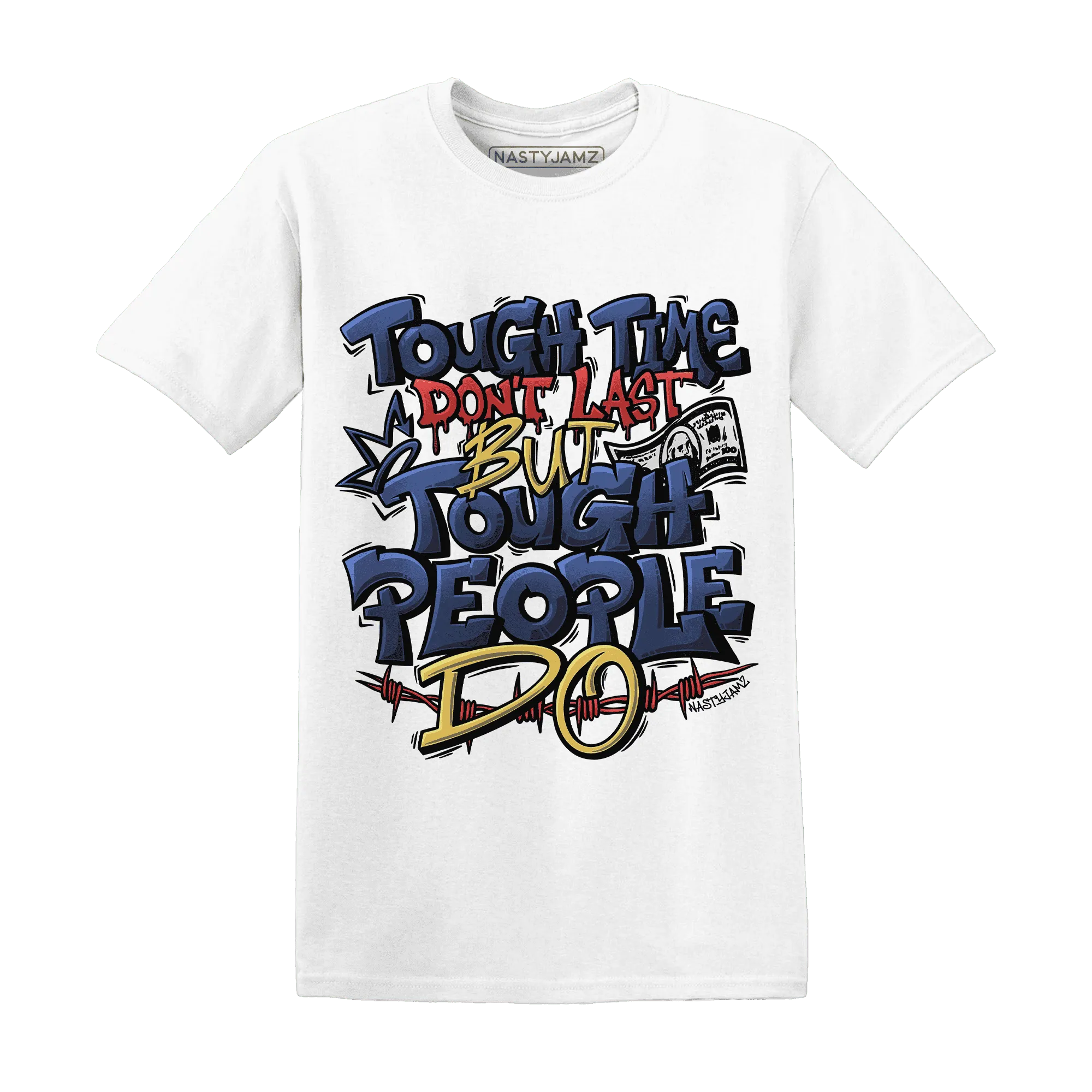 VaporMax-Air-Plus-Midnight-Navy-Gold-Black-NastyJamz-T-Shirt-Match-Tough-People-Never-Fall