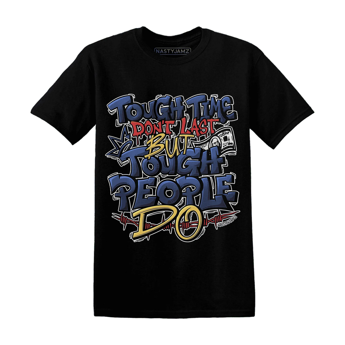 VaporMax-Air-Plus-Midnight-Navy-Gold-Black-NastyJamz-T-Shirt-Match-Tough-People-Never-Fall