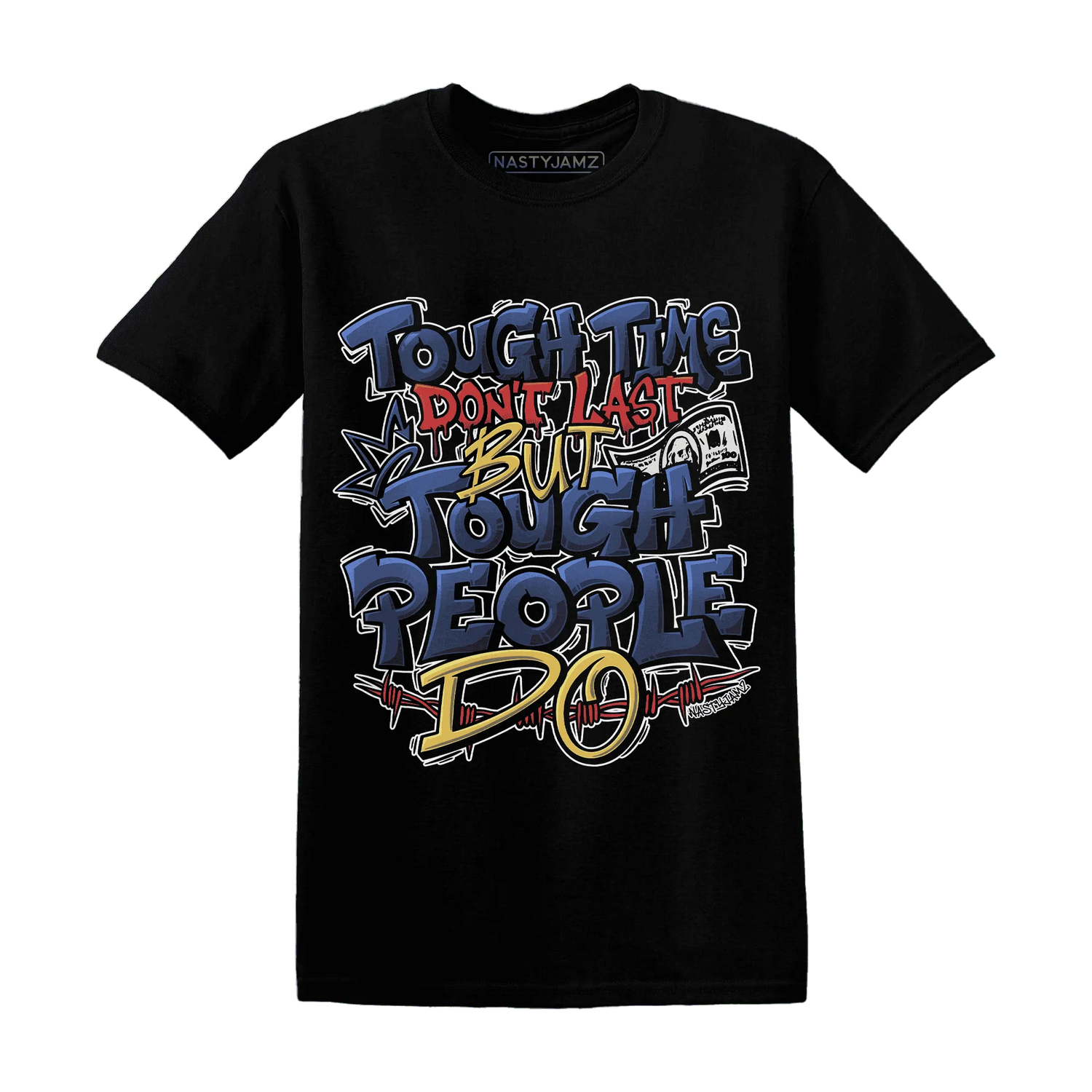 VaporMax-Air-Plus-Midnight-Navy-Gold-Black-NastyJamz-T-Shirt-Match-Tough-People-Never-Fall