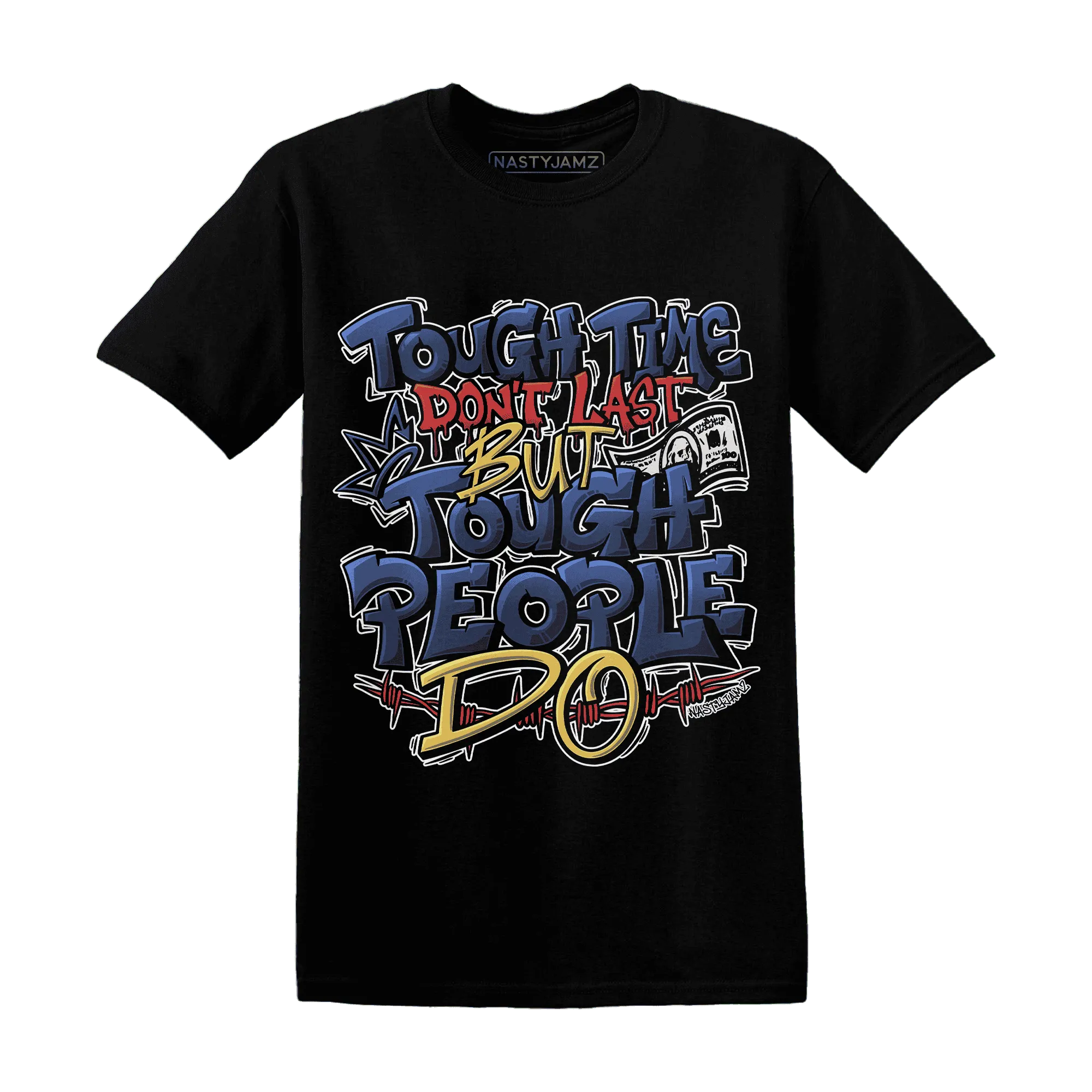 VaporMax-Air-Plus-Midnight-Navy-Gold-Black-NastyJamz-T-Shirt-Match-Tough-People-Never-Fall