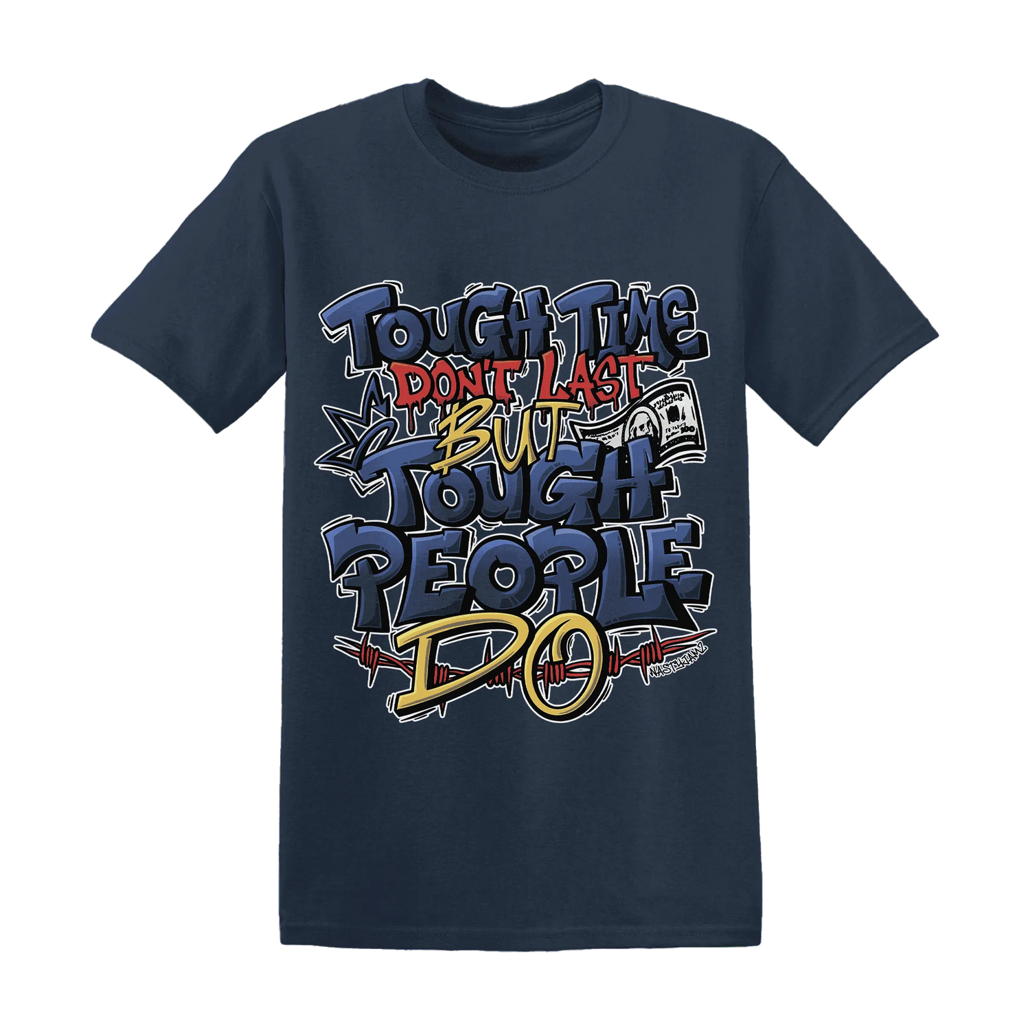 VaporMax-Air-Plus-Midnight-Navy-Gold-Black-NastyJamz-T-Shirt-Match-Tough-People-Never-Fall