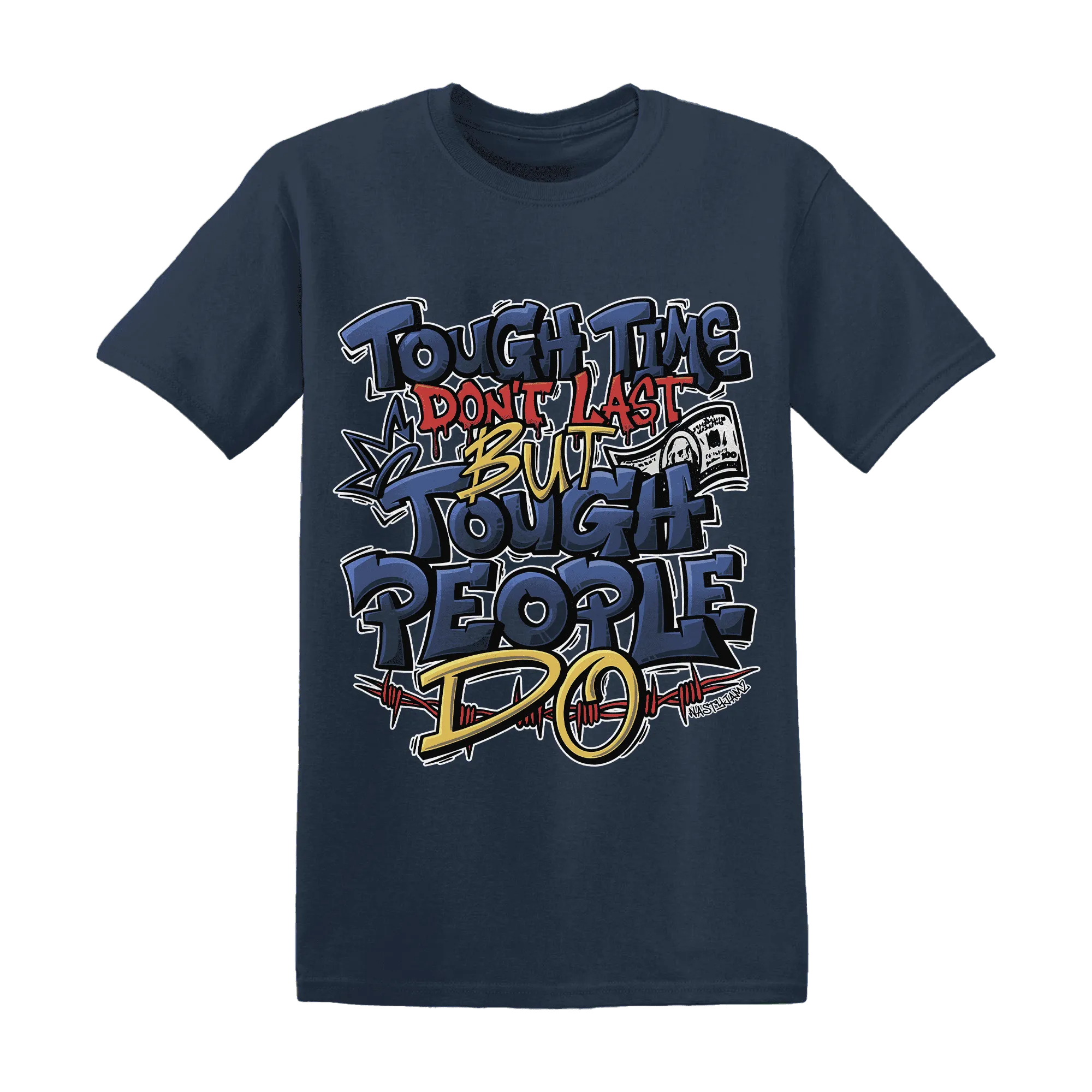 VaporMax-Air-Plus-Midnight-Navy-Gold-Black-NastyJamz-T-Shirt-Match-Tough-People-Never-Fall