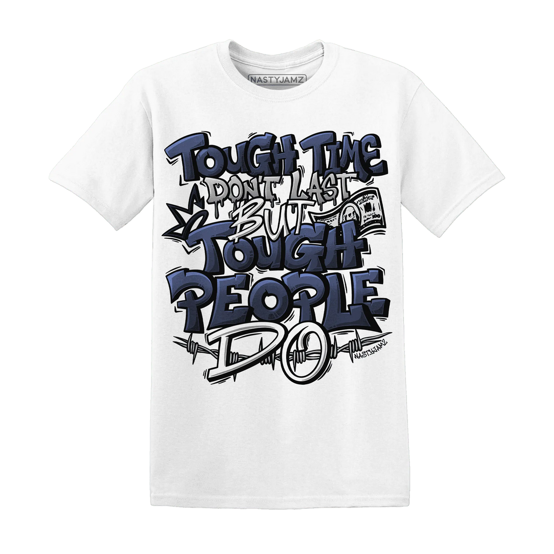 VaporMax-Plus-Midnight-Navy-White-Metallic-Silver-NastyJamz-T-Shirt-Match-Tough-People-Never-Fall