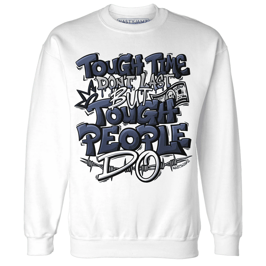 VaporMax-Plus-Midnight-Navy-White-Metallic-Silver-NastyJamz-Sweatshirt-Match-Tough-People-Never-Fall