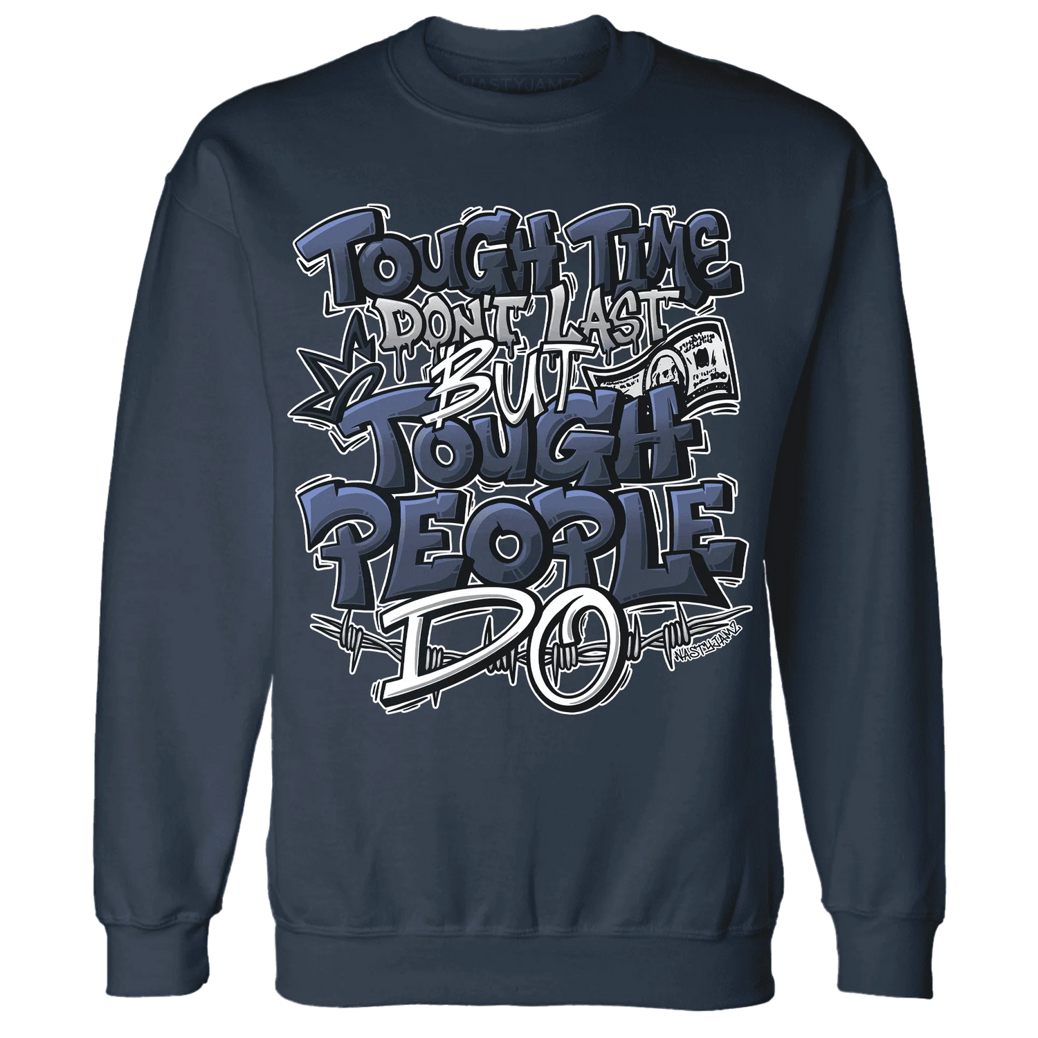 VaporMax-Plus-Midnight-Navy-White-Metallic-Silver-NastyJamz-Sweatshirt-Match-Tough-People-Never-Fall