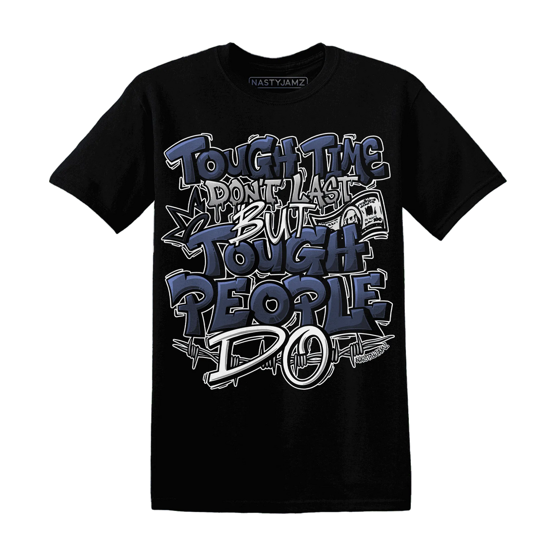 VaporMax-Plus-Midnight-Navy-White-Metallic-Silver-NastyJamz-T-Shirt-Match-Tough-People-Never-Fall