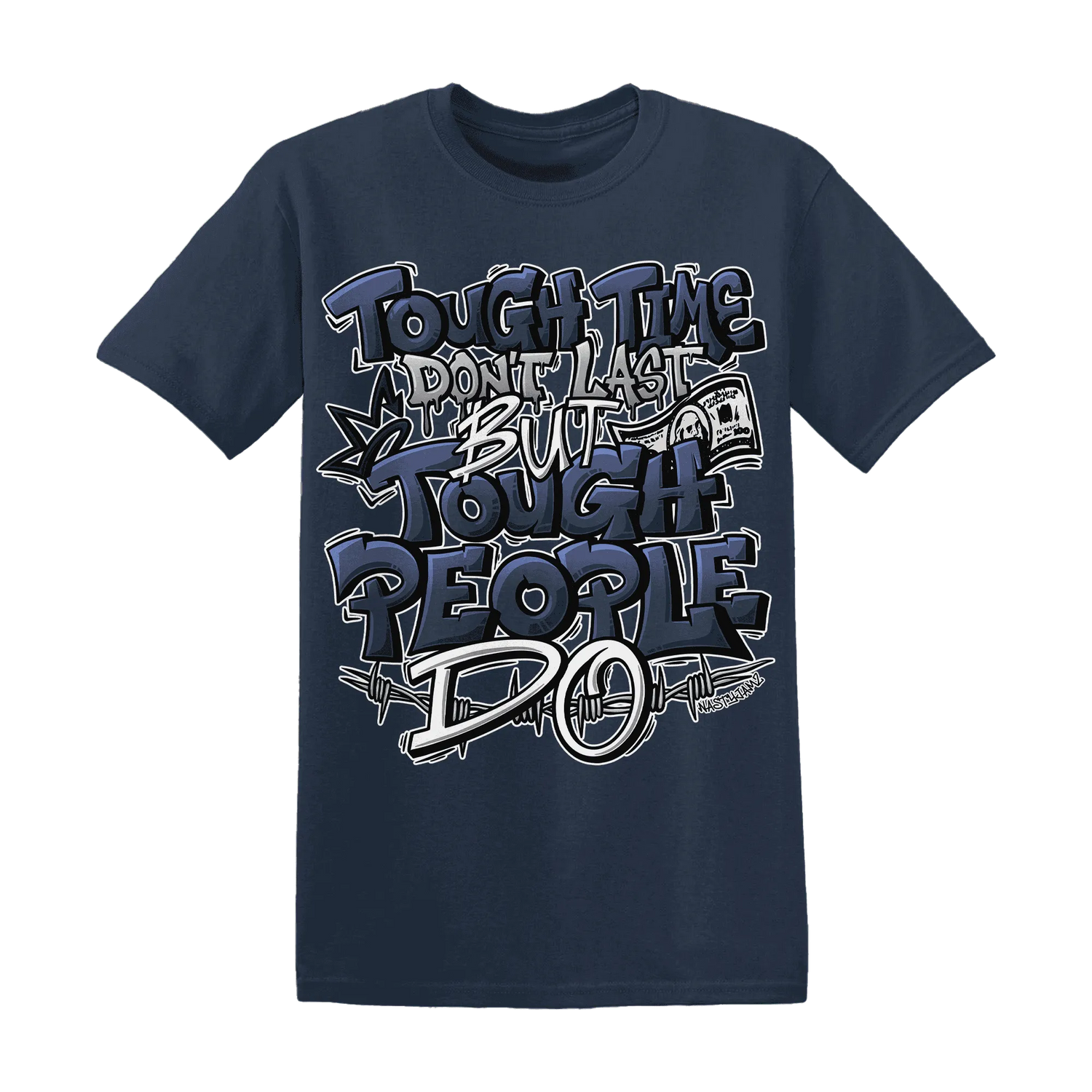VaporMax-Plus-Midnight-Navy-White-Metallic-Silver-NastyJamz-T-Shirt-Match-Tough-People-Never-Fall